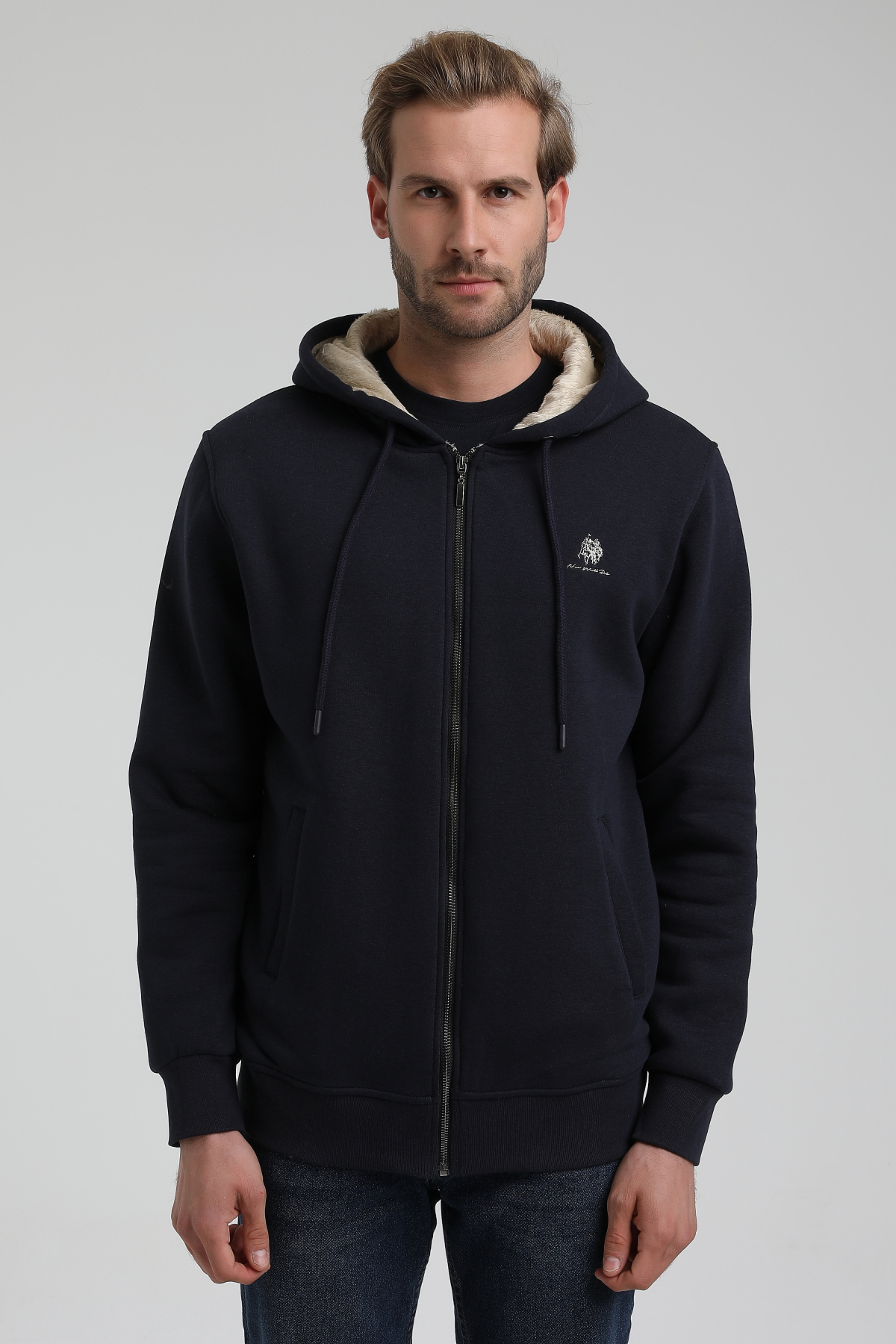 New World Polo Kapşonlu Lacivert Slim Fit Sweatshirt 22FWM64040