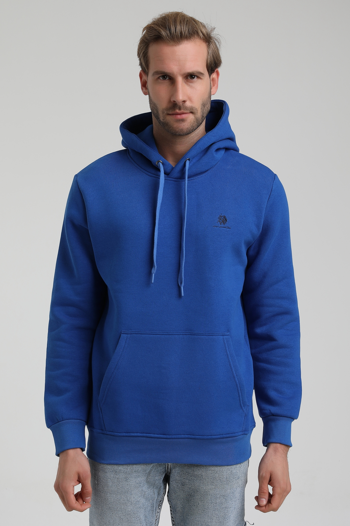 New World Polo Kapşonlu Saks Slim Fit Sweatshirt 22FWM64013
