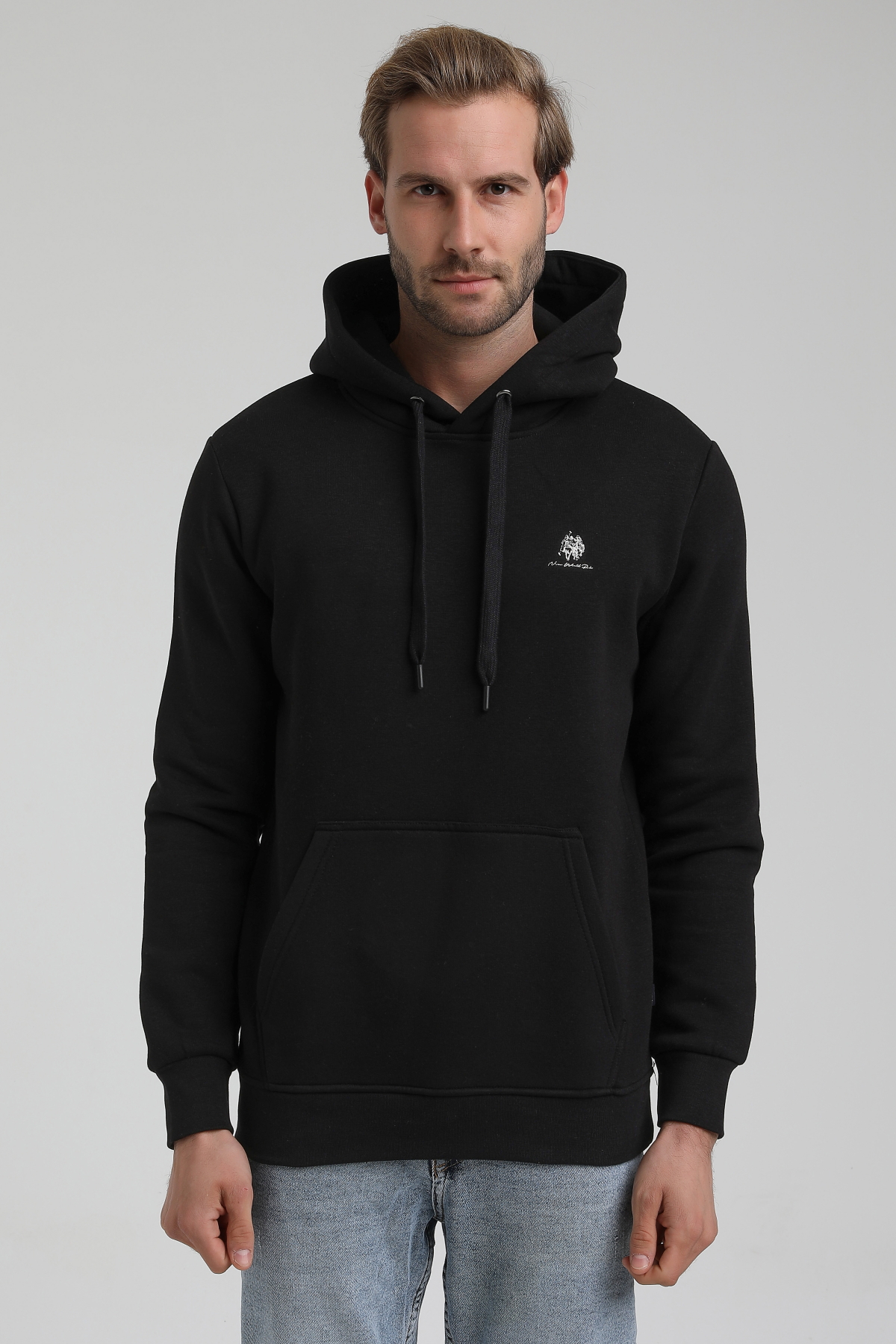 New World Polo Kapşonlu Siyah Slim Fit Sweatshirt 22FWM64013