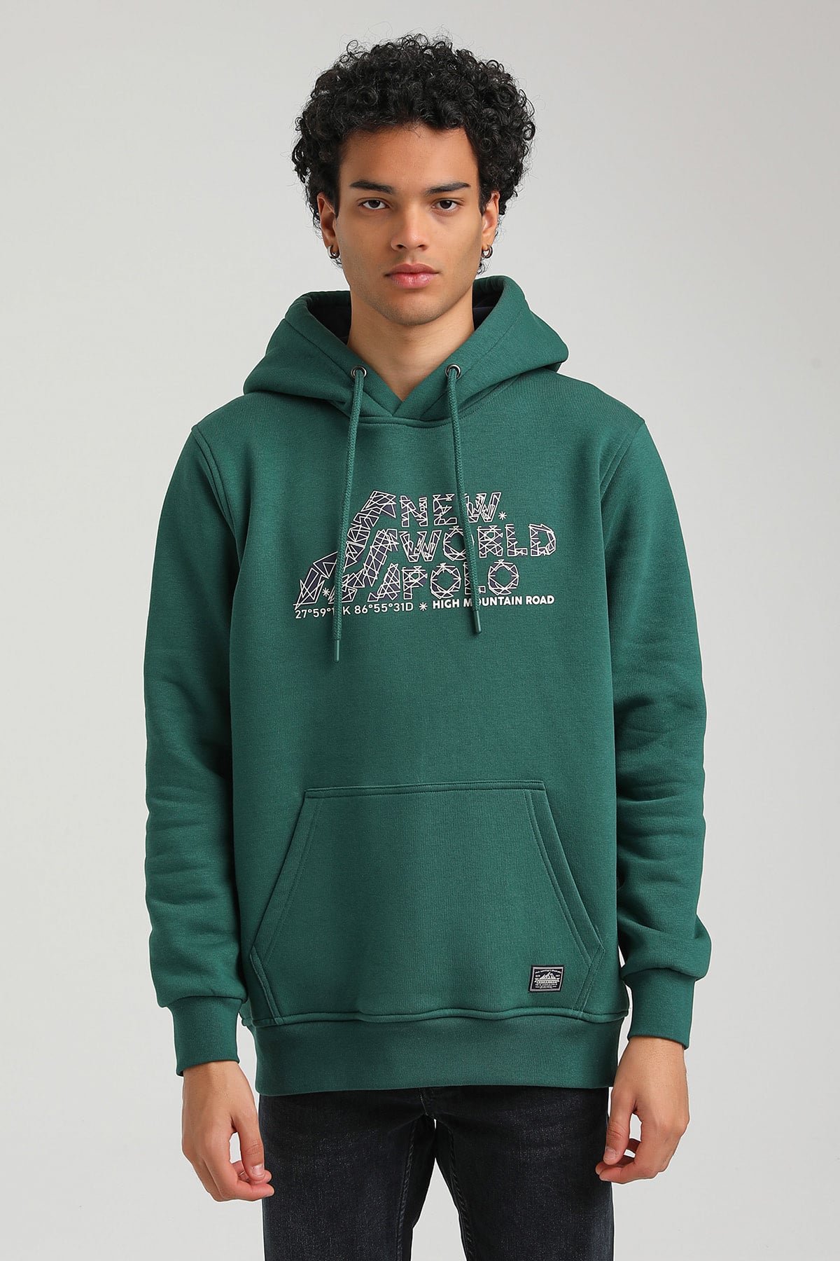 New World Polo Kapşonlu Yeşil Slim Fit Hoodie 23FWM64051
