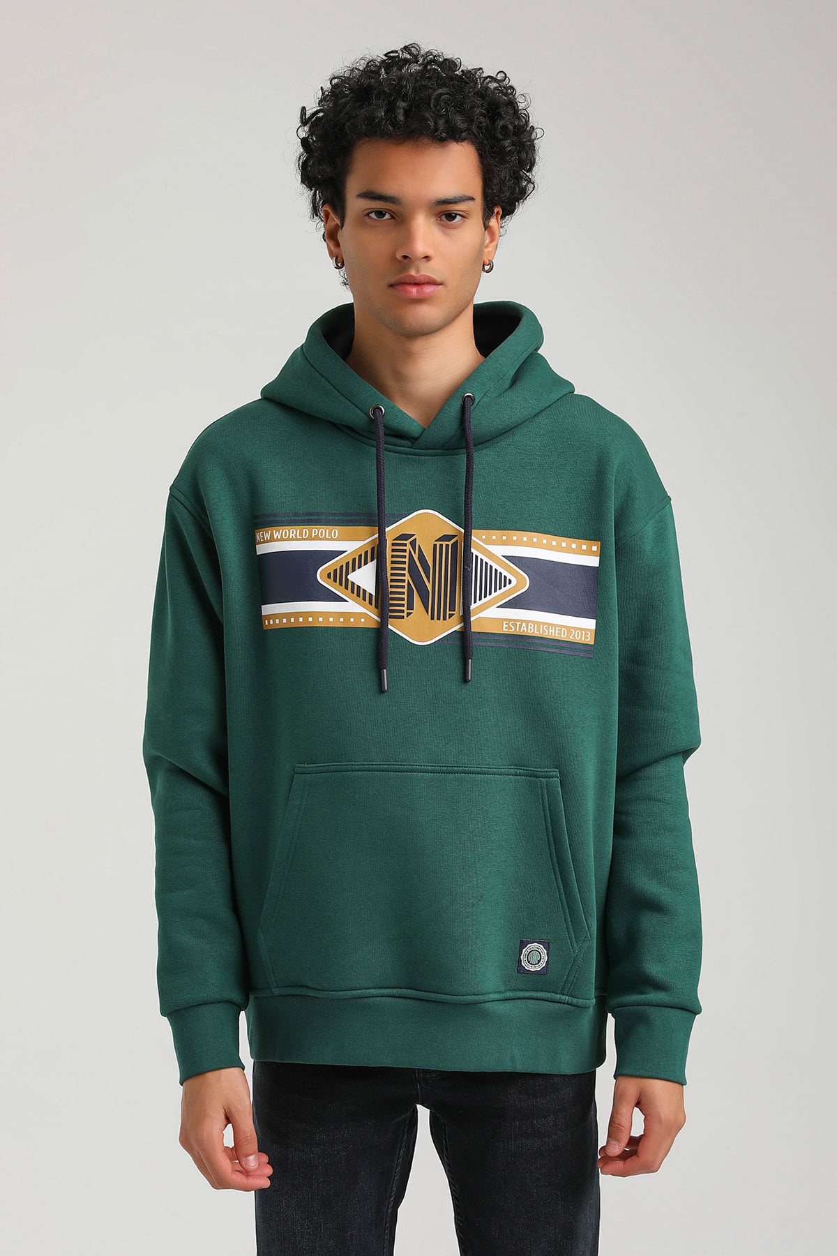 New World Polo Kapşonlu Yeşil Slim Fit Hoodie 23FWM64055