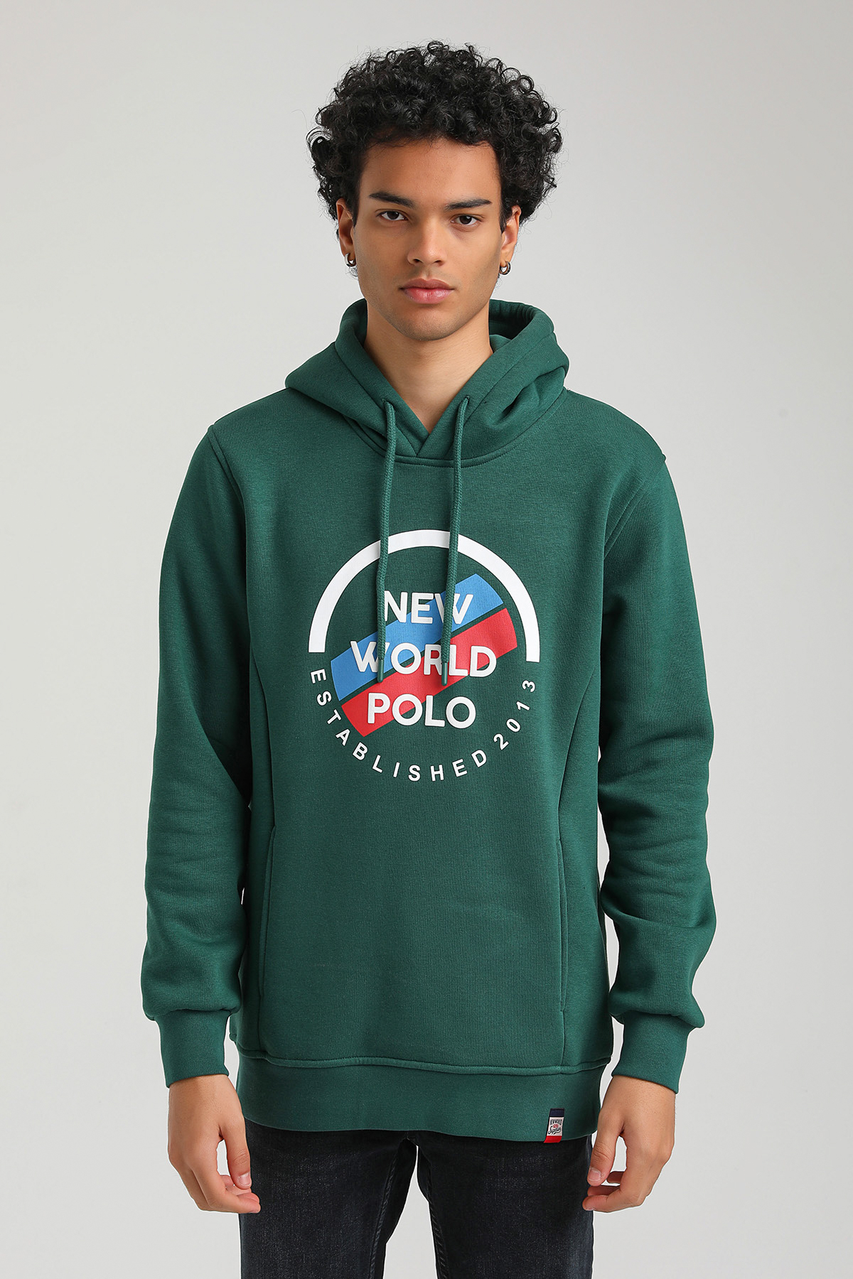 New World Polo Kapşonlu Yeşil Slim Fit Hoodie 23FWM64049