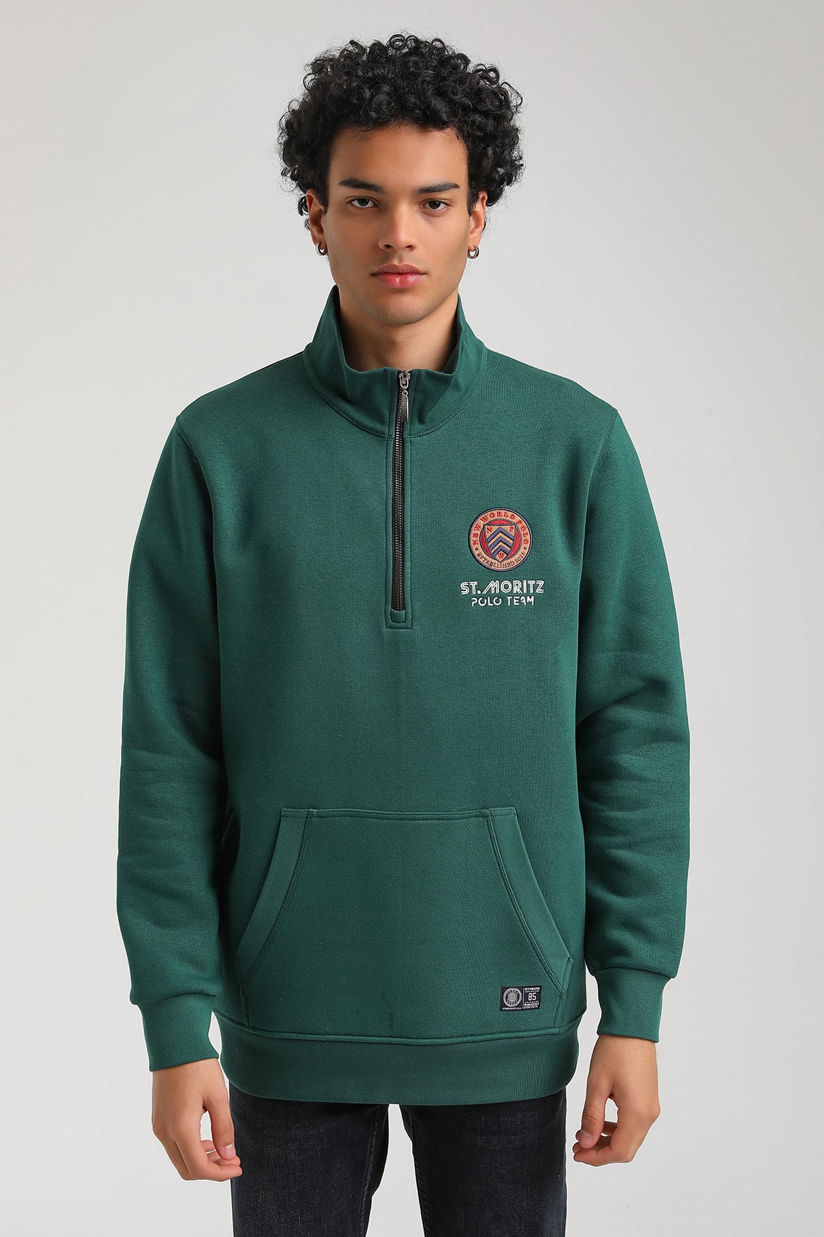 New World Polo Kapşonlu Yeşil Slim Fit Hoodie 23FWM64064
