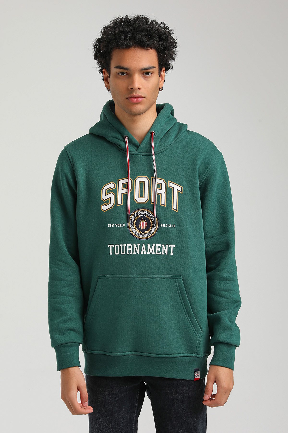 New World Polo Kapşonlu Yeşil Slim Fit Hoodie 23FWM64052