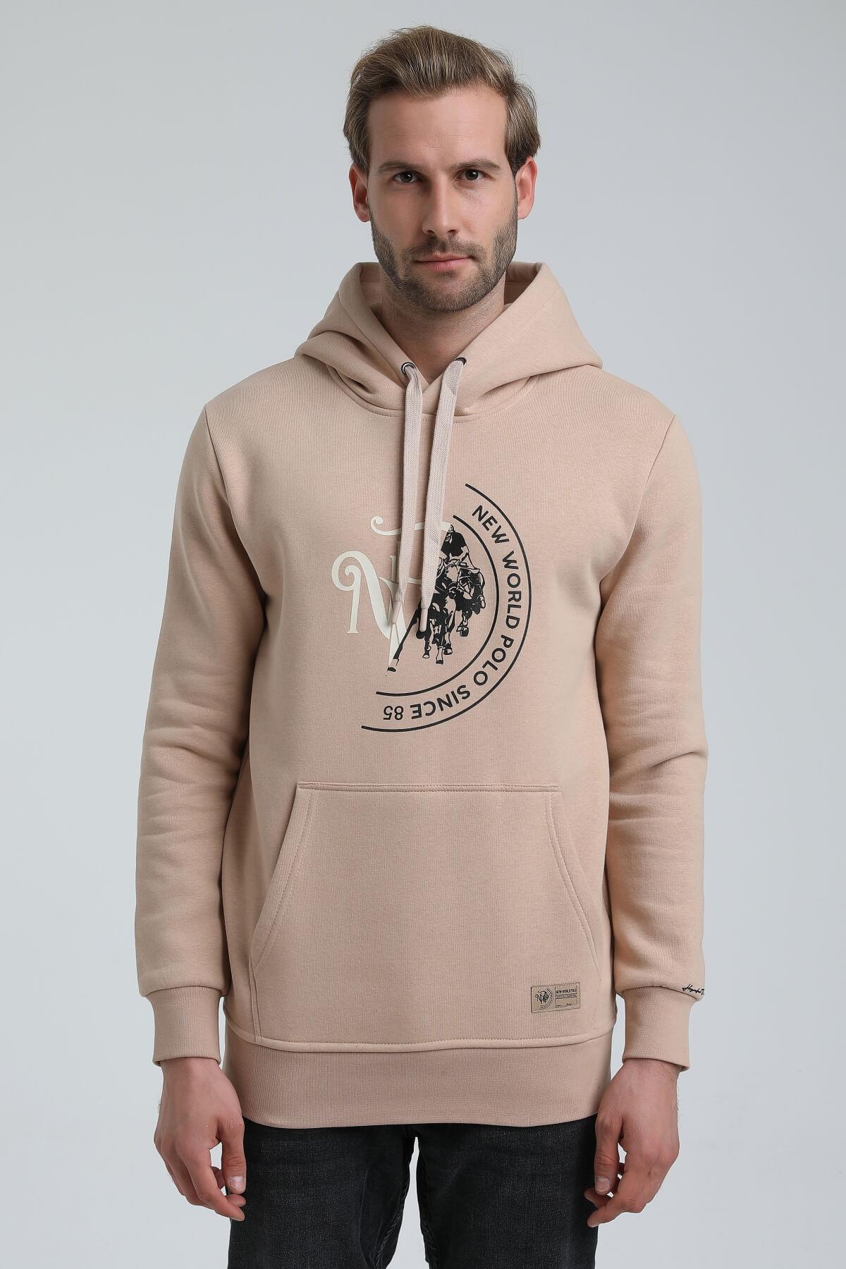 New World Polo Kapüşonlu Bej Slim Fit Hoodie 22FWM64030