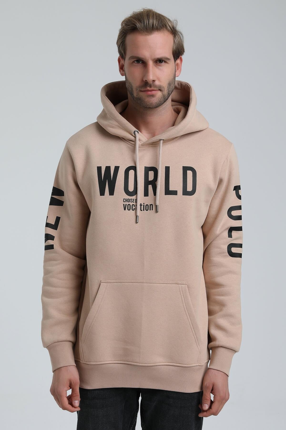 New World Polo Kapüşonlu Bej Slim Fit Hoodie 22FWM64035