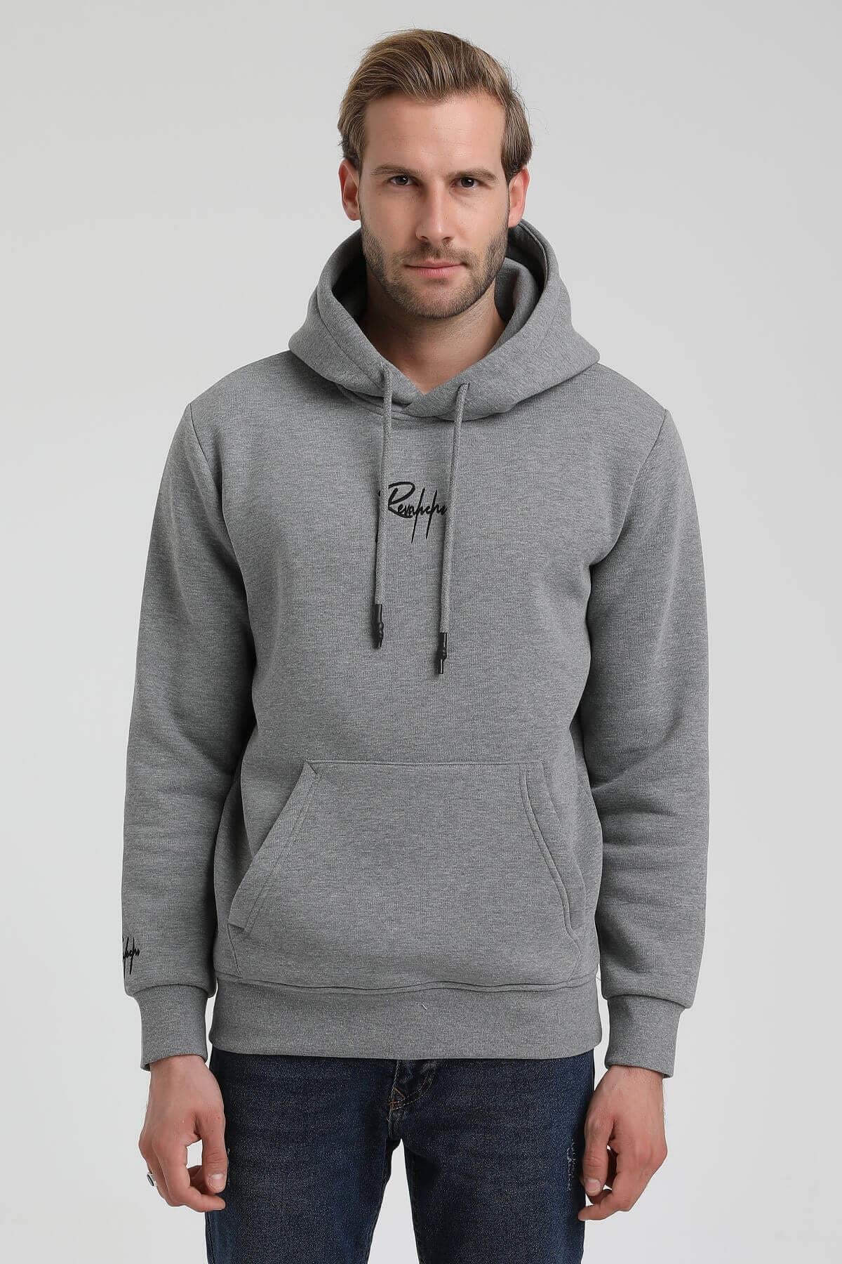 New World Polo Kapüşonlu Gri Slim Fit Hoodie 22FWM64034