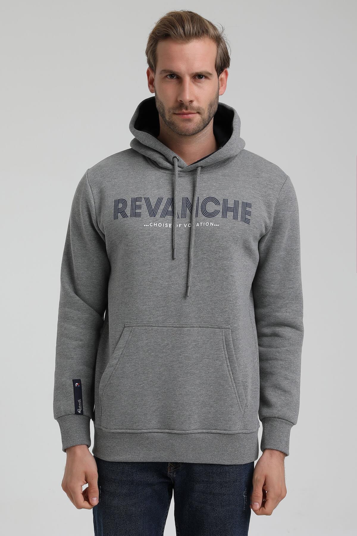 New World Polo Kapüşonlu Gri Slim Fit Hoodie 22FWM64031