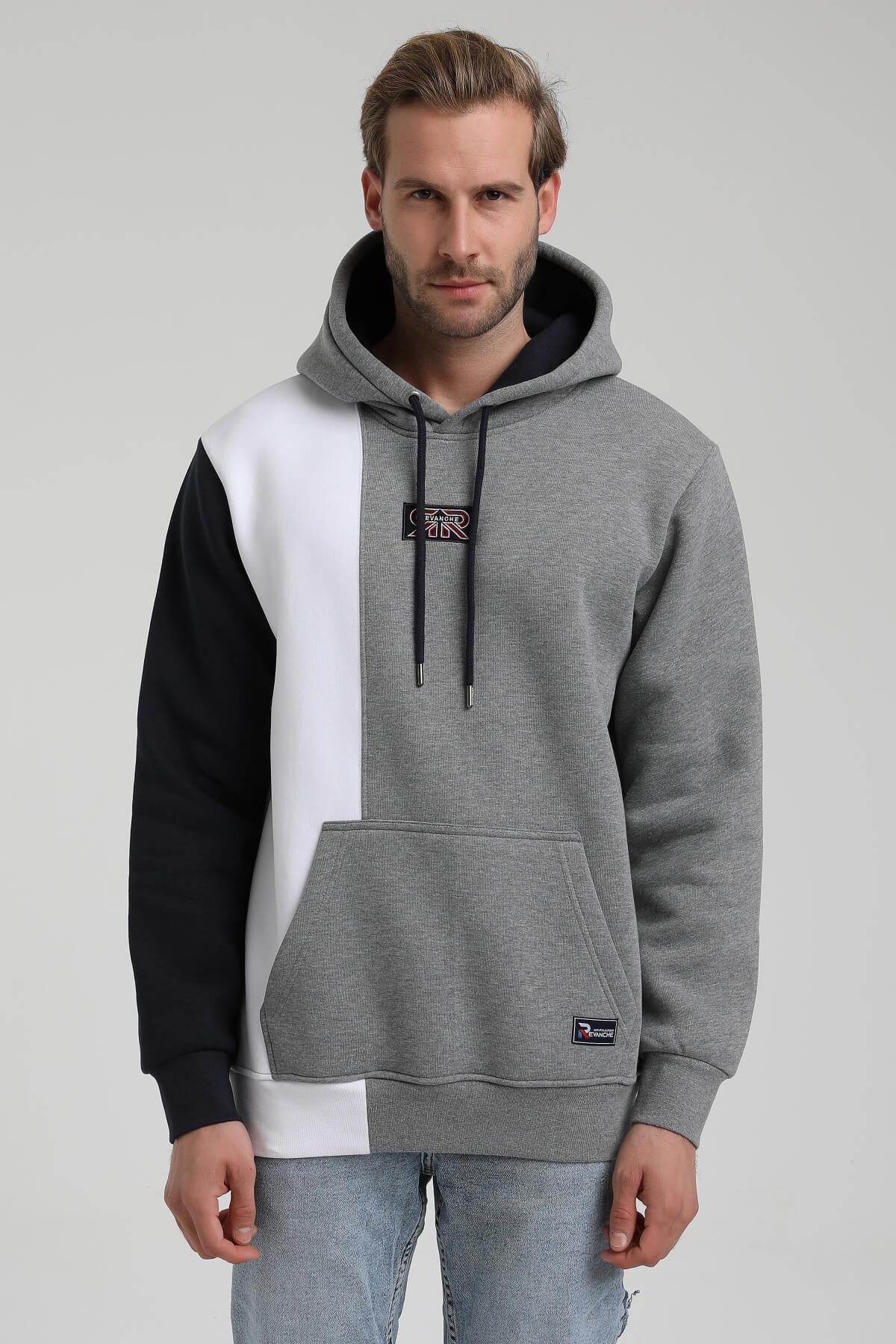 New World Polo Kapüşonlu Gri Slim Fit Hoodie 22FWM64033