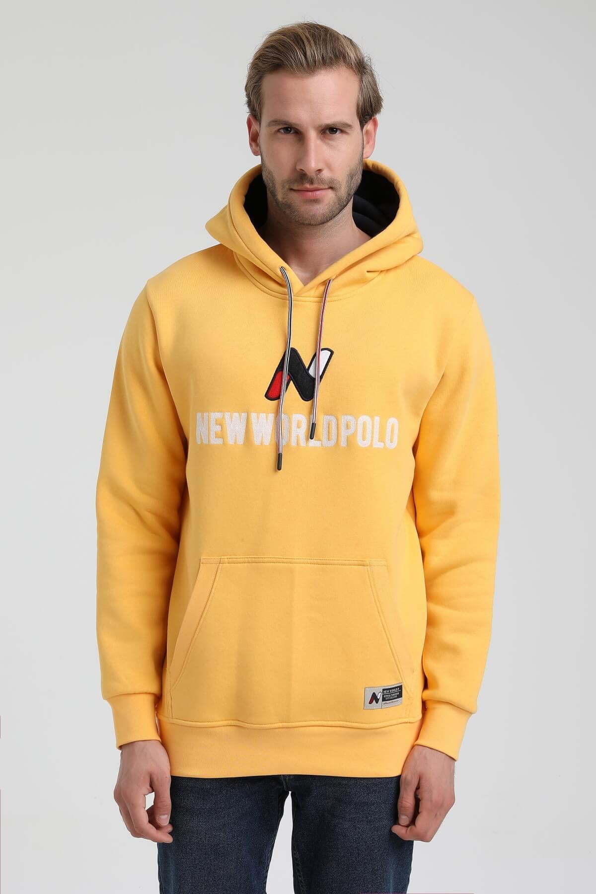 New World Polo Kapüşonlu Hardal Slim Fit Hoodie 22FWM64032