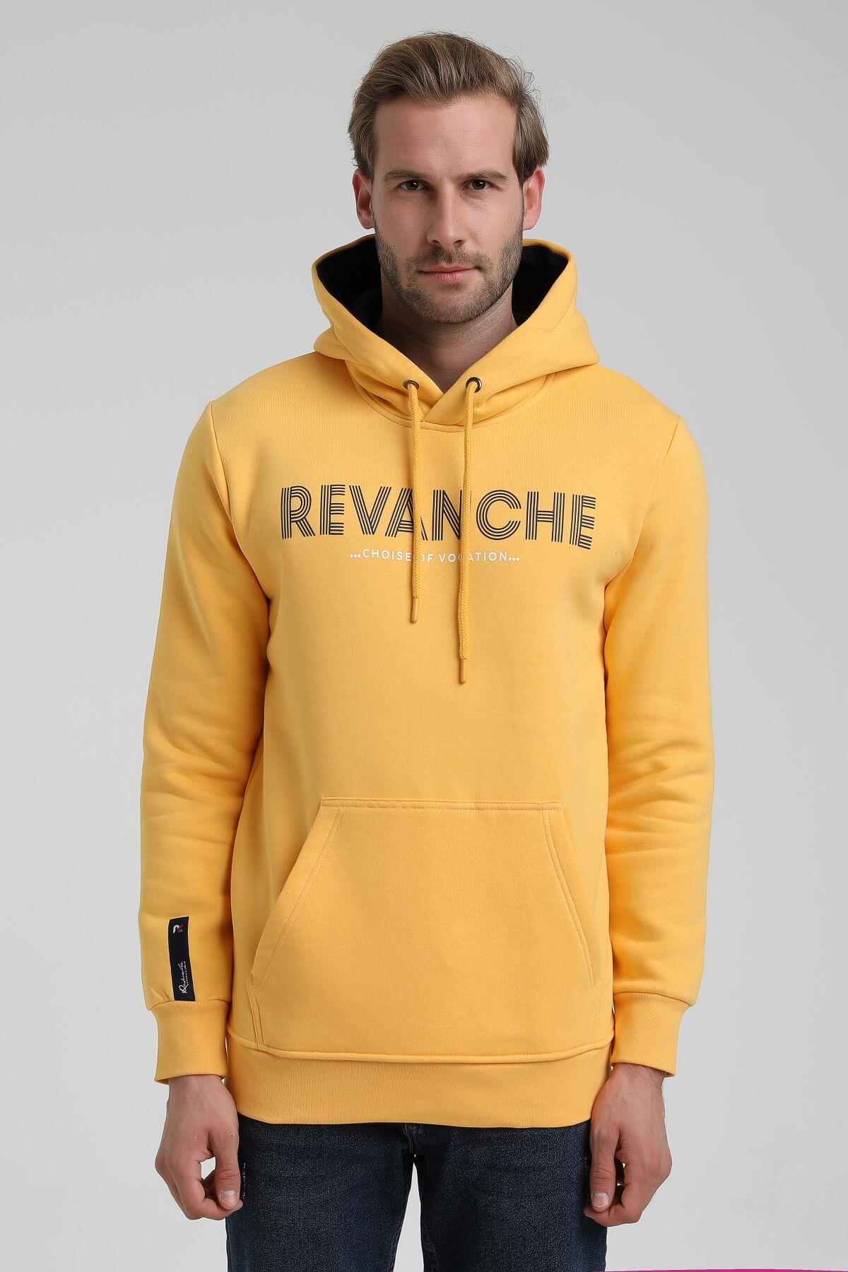 New World Polo Kapüşonlu Hardal Slim Fit Hoodie 22FWM64031