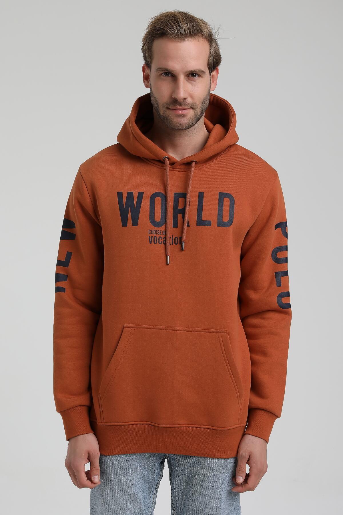 New World Polo Kapüşonlu Kiremit Slim Fit Hoodie 22FWM64035