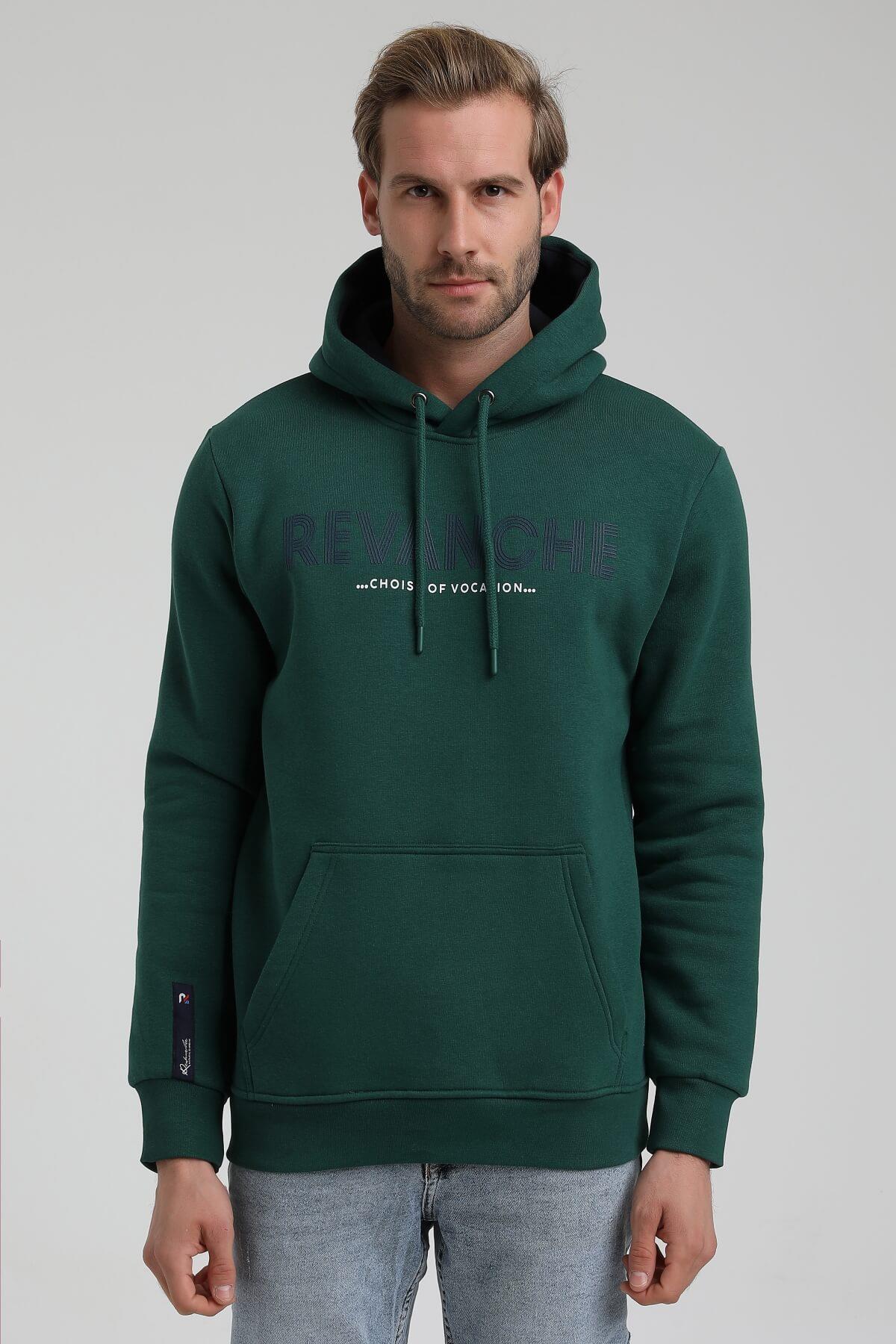 New World Polo Kapüşonlu Koyu Yeşil Slim Fit Hoodie 22FWM64031