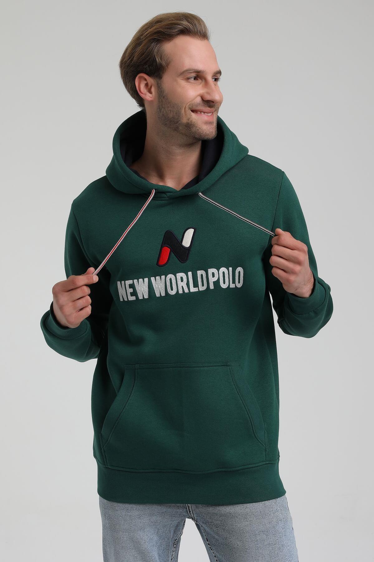 New World Polo Kapüşonlu Koyu Yeşil Slim Fit Hoodie 22FWM64032