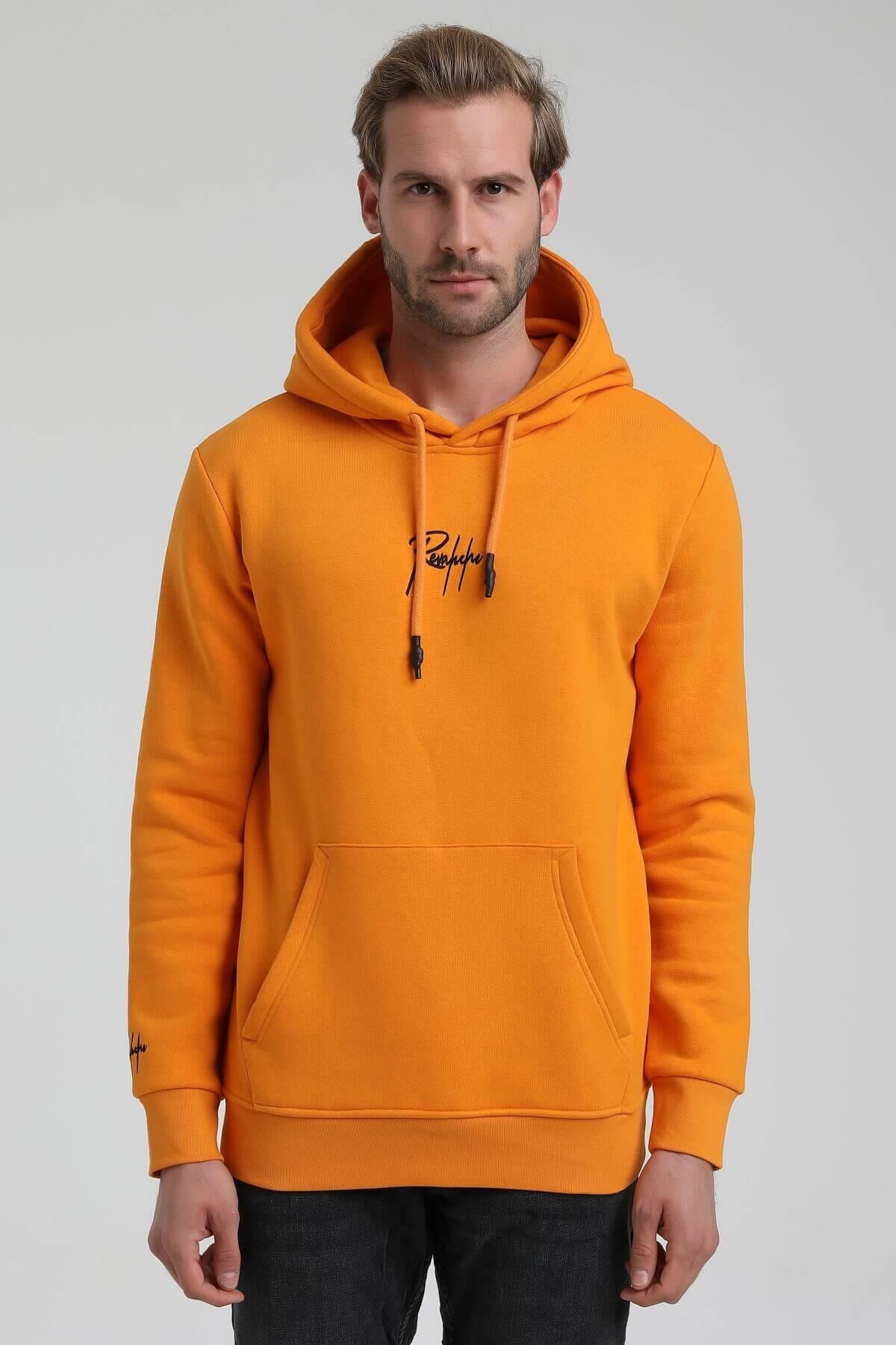 New World Polo Kapüşonlu Turuncu Slim Fit Hoodie 22FWM64034
