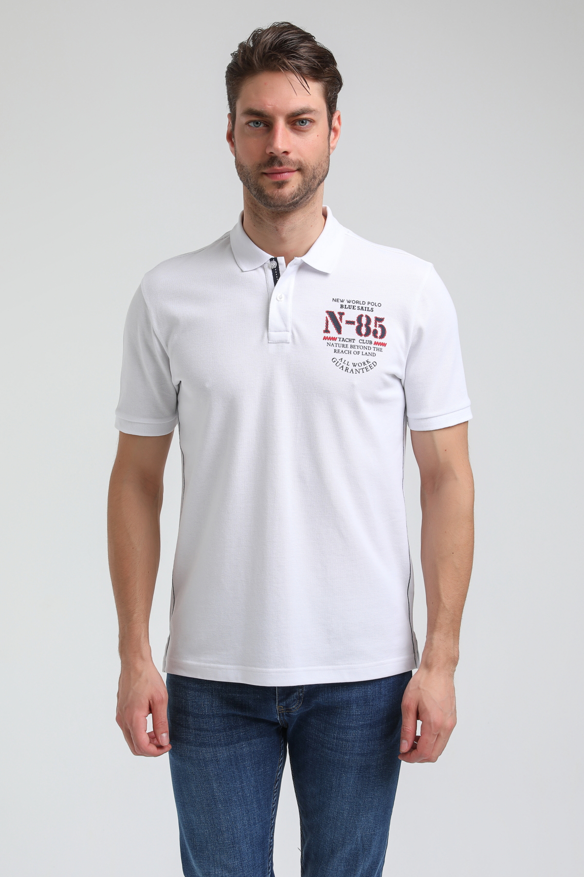 New World Polo Polo Yaka Beyaz Regular Custom Polo 23SSM10273