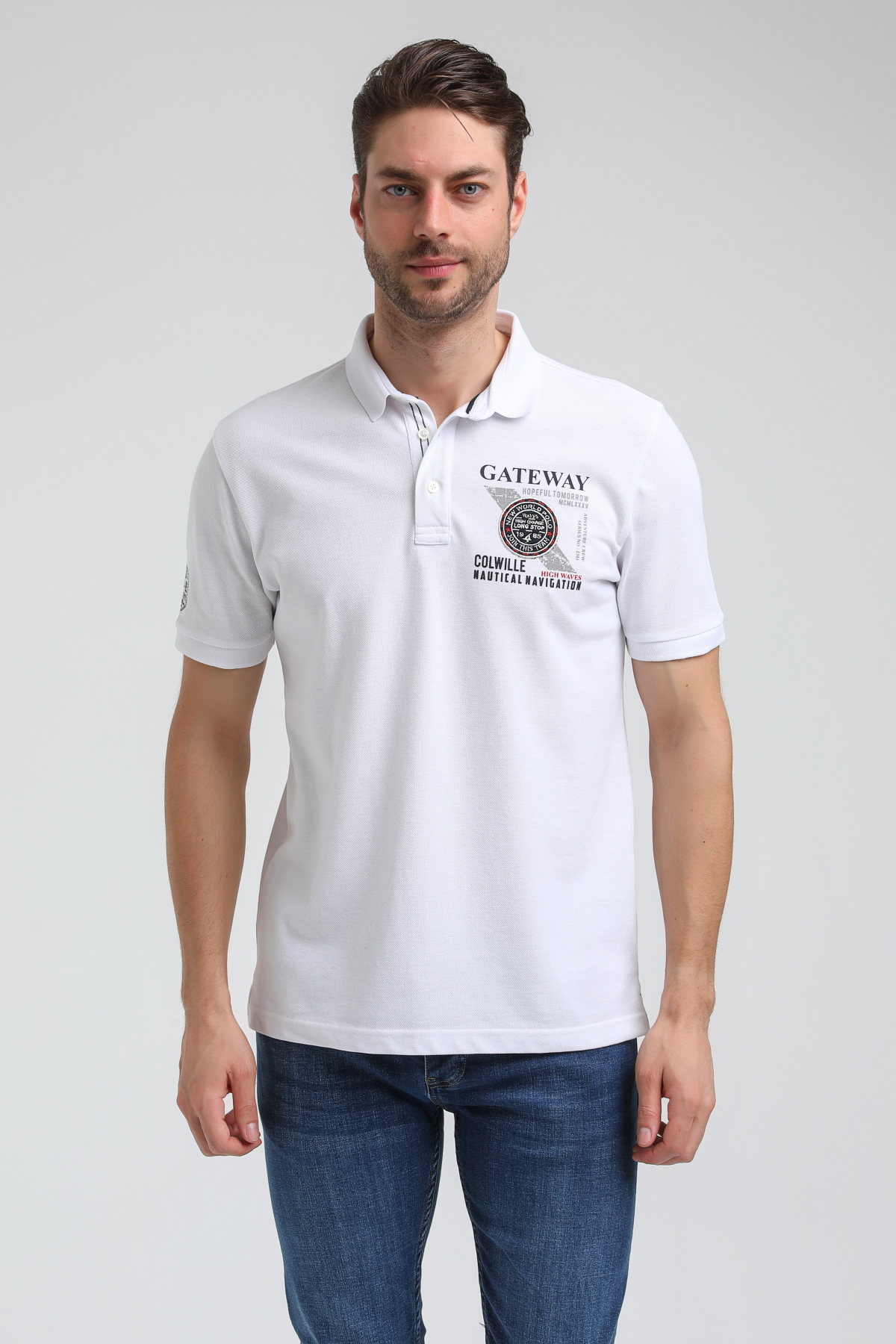 New World Polo Polo Yaka Beyaz Regular Custom Polo 23SSM10271
