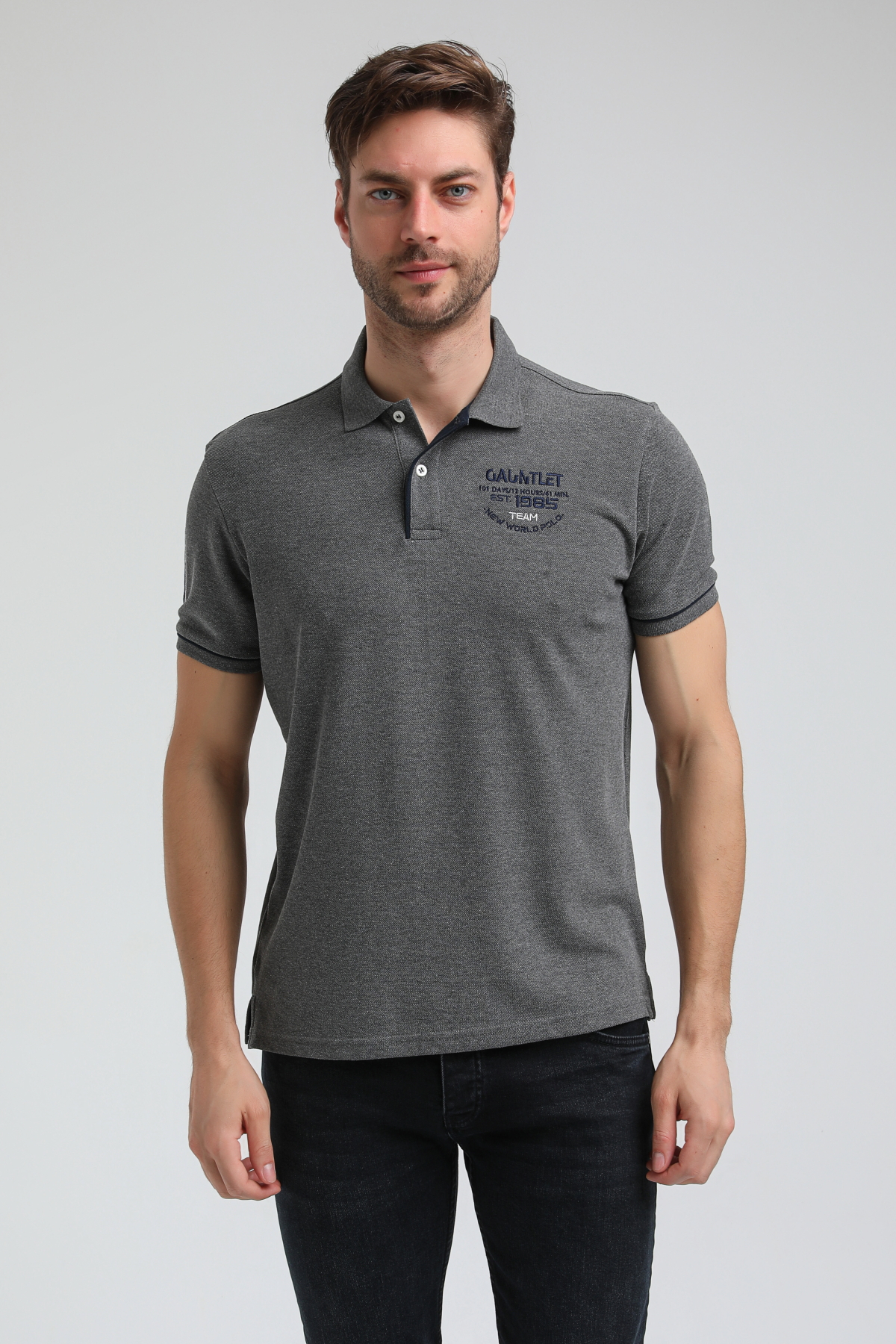 New World Polo Polo Yaka Gri Big Size Polo 23SSM10252
