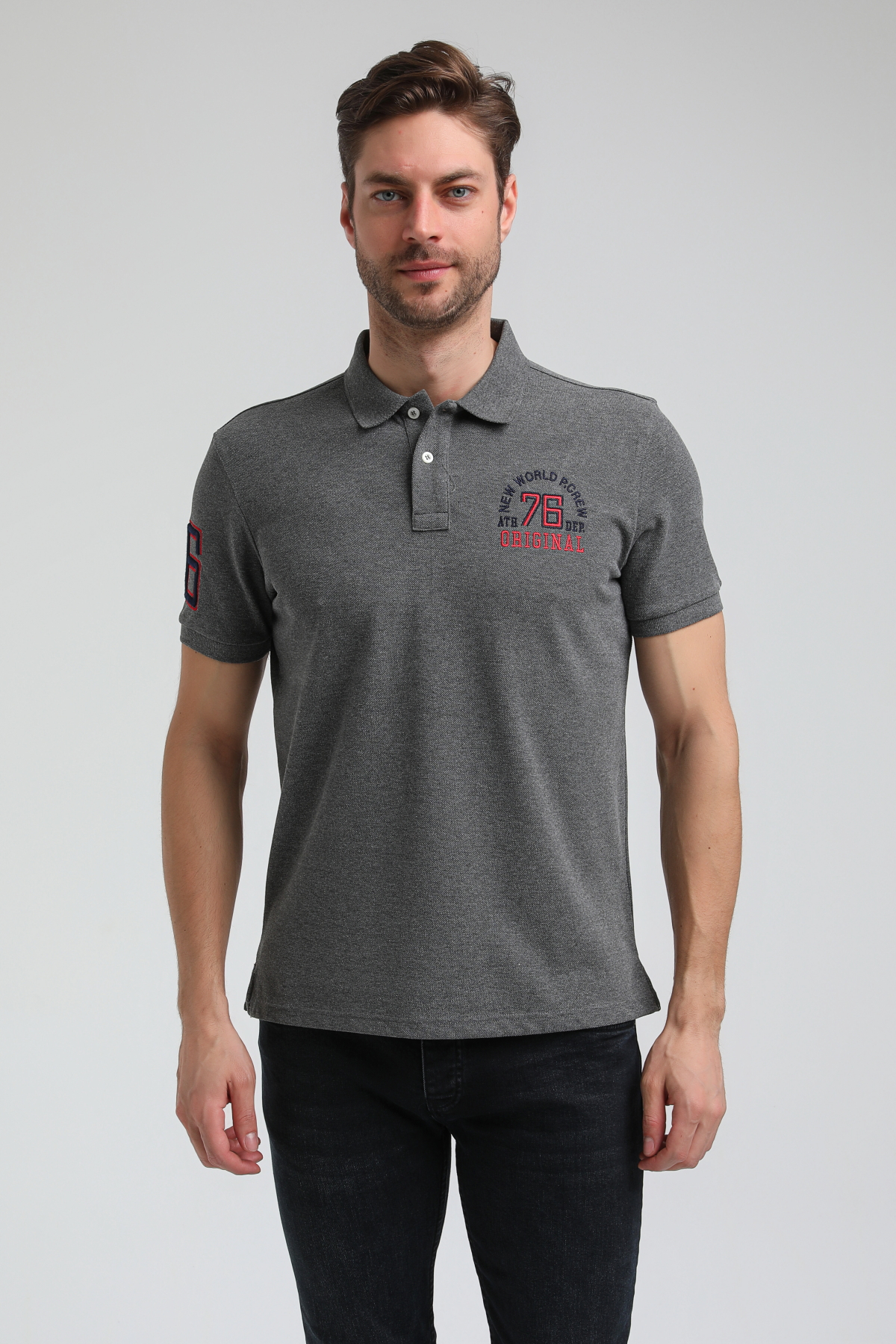 New World Polo Polo Yaka Gri Regular Custom Polo 23SSM10254