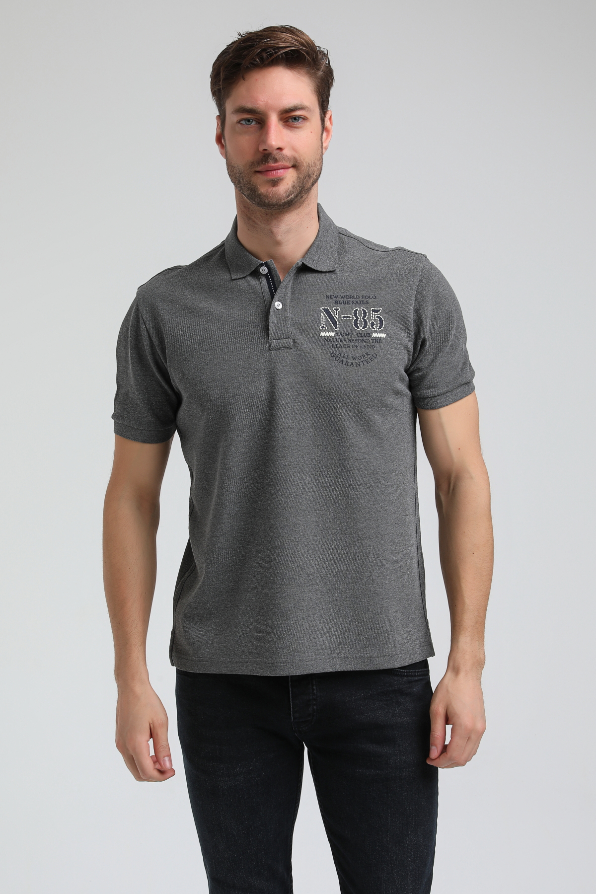 New World Polo Polo Yaka Gri Regular Custom Polo 23SSM10273