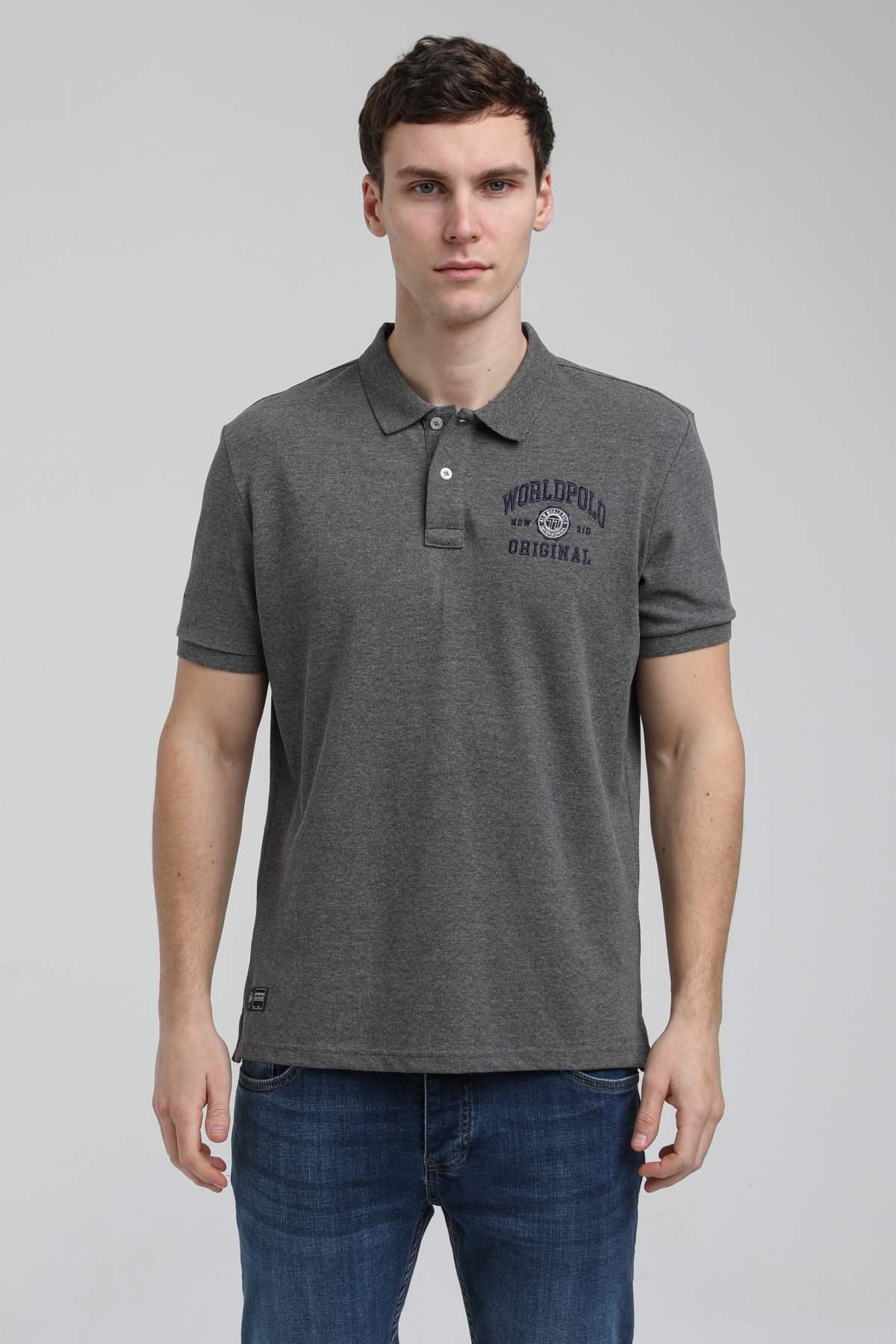 New World Polo Polo Yaka Gri Regular Custom Polo 23SSM10250