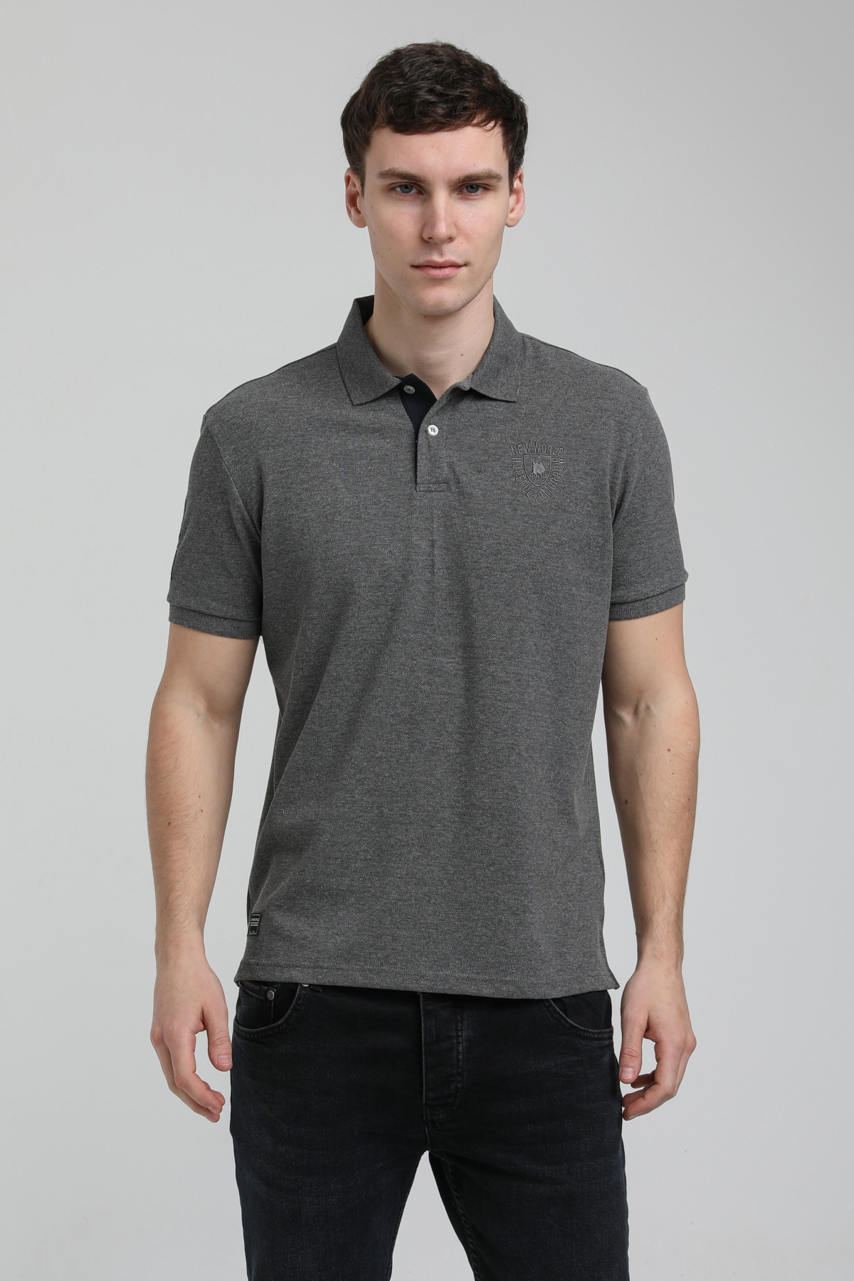 New World Polo Polo Yaka Gri Regular Custom Polo 23SSM10253