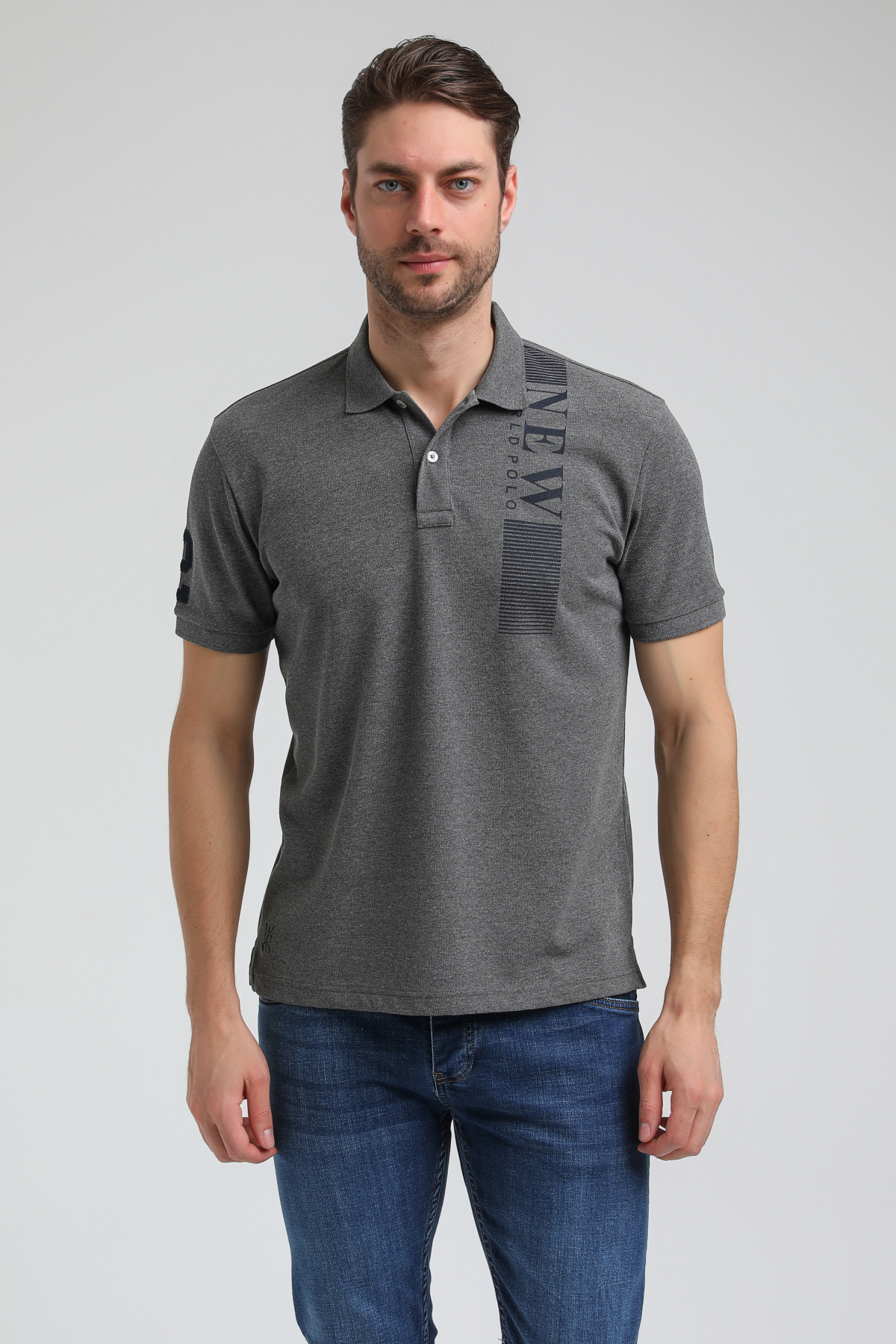 New World Polo Polo Yaka Gri Regular Custom Polo 23SSM10274