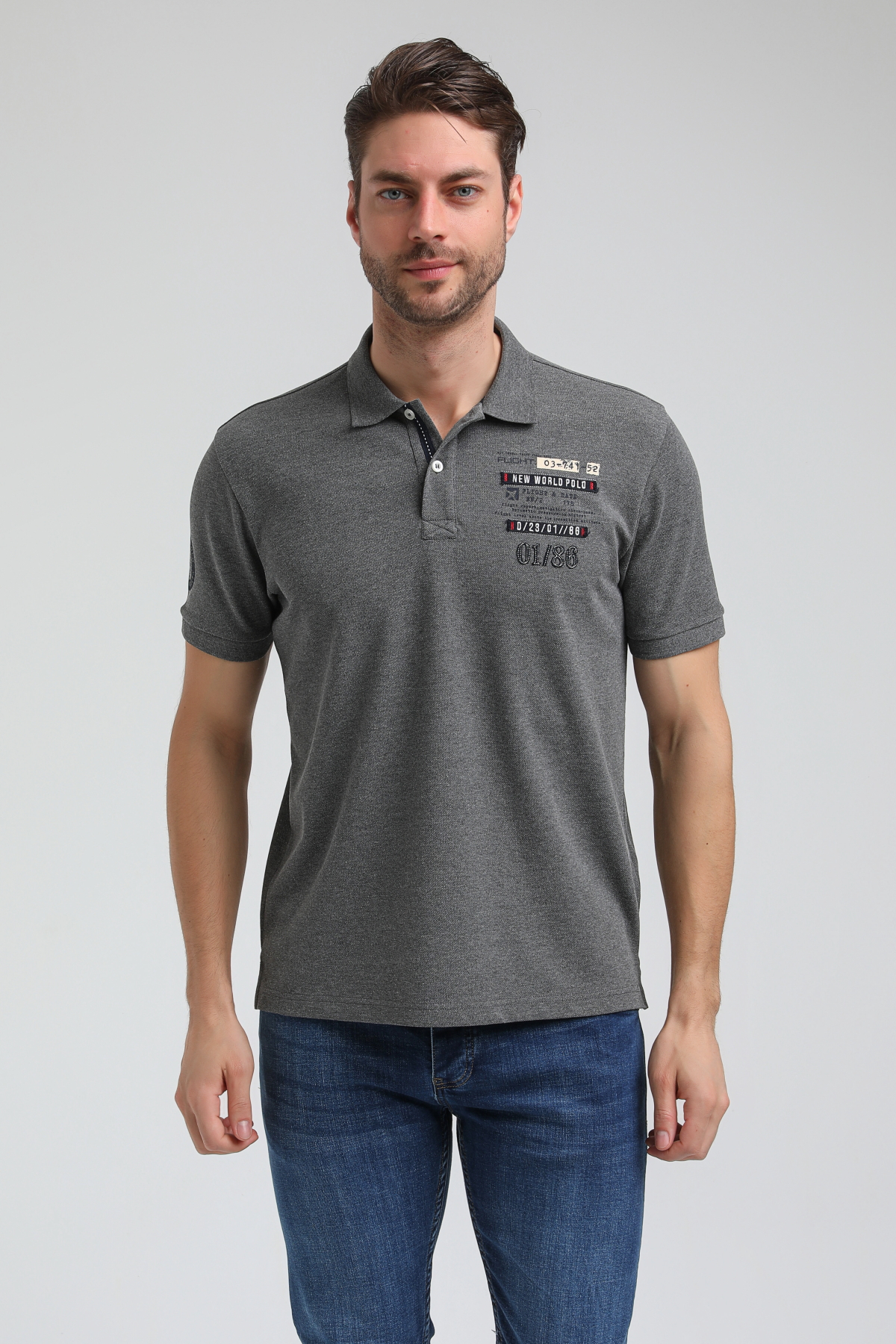 New World Polo Polo Yaka Gri Regular Custom Polo 23SSM10270