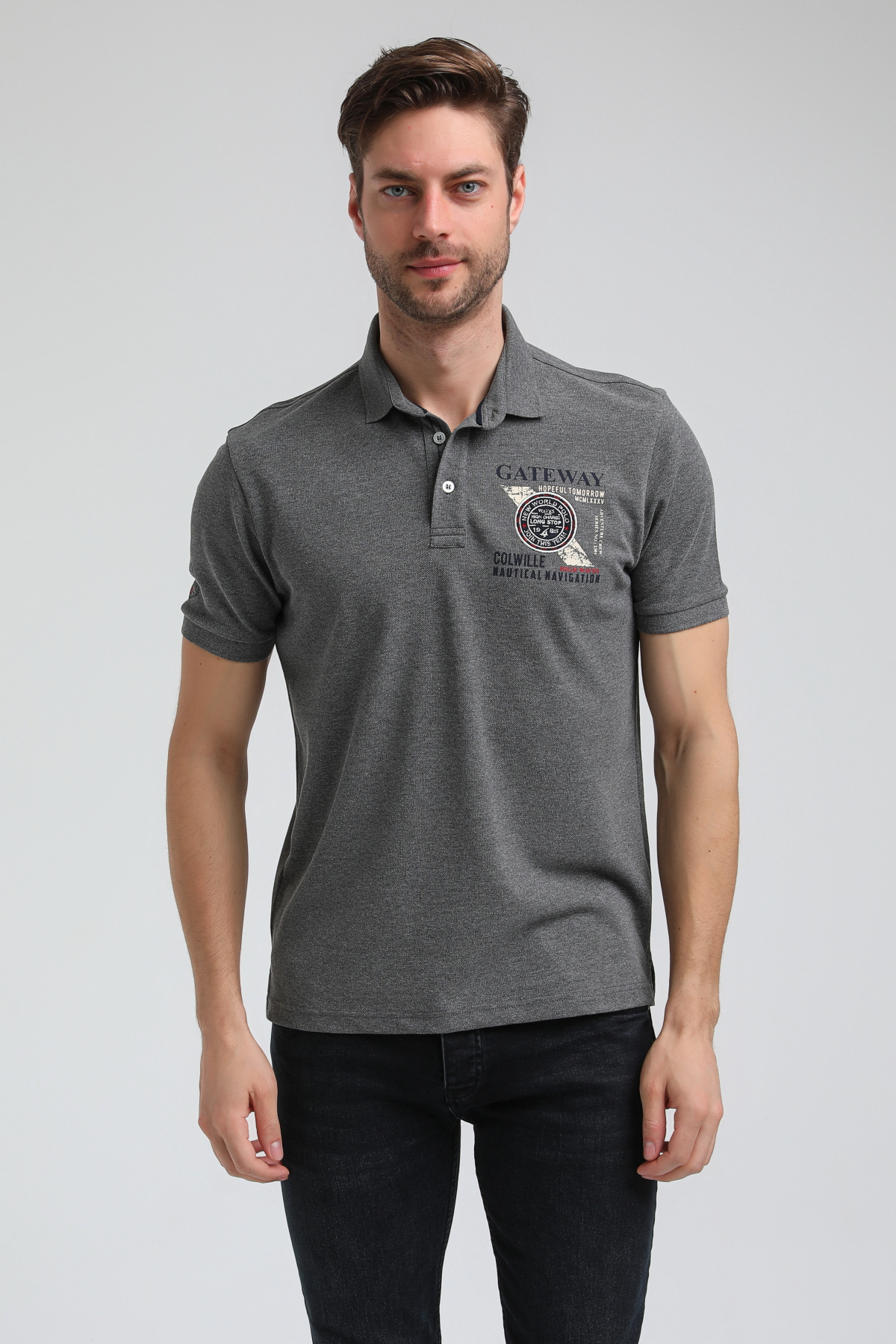 New World Polo Polo Yaka Gri Regular Custom Polo 23SSM10271