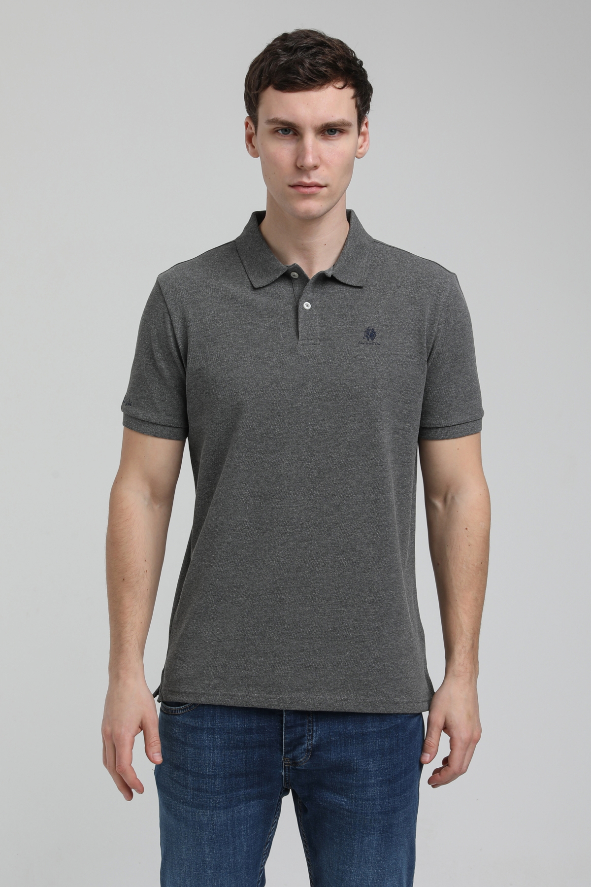 New World Polo Polo Yaka Gri Regular Custom Polo 23SSM10248