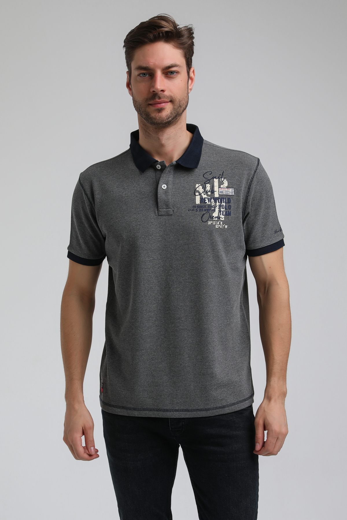 New World Polo Polo Yaka Gri Regular Custom Polo 23SSM10257