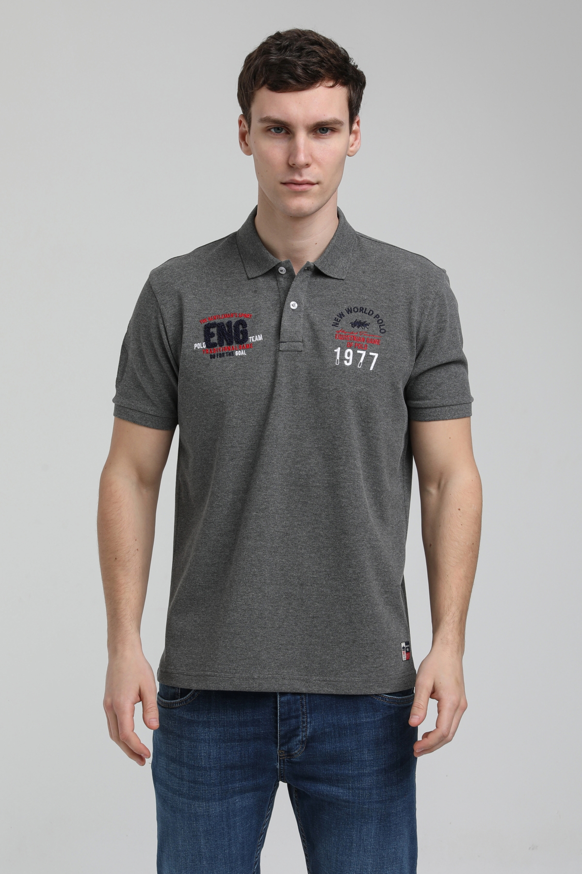 New World Polo Polo Yaka Gri Regular Custom Polo 23SSM10256