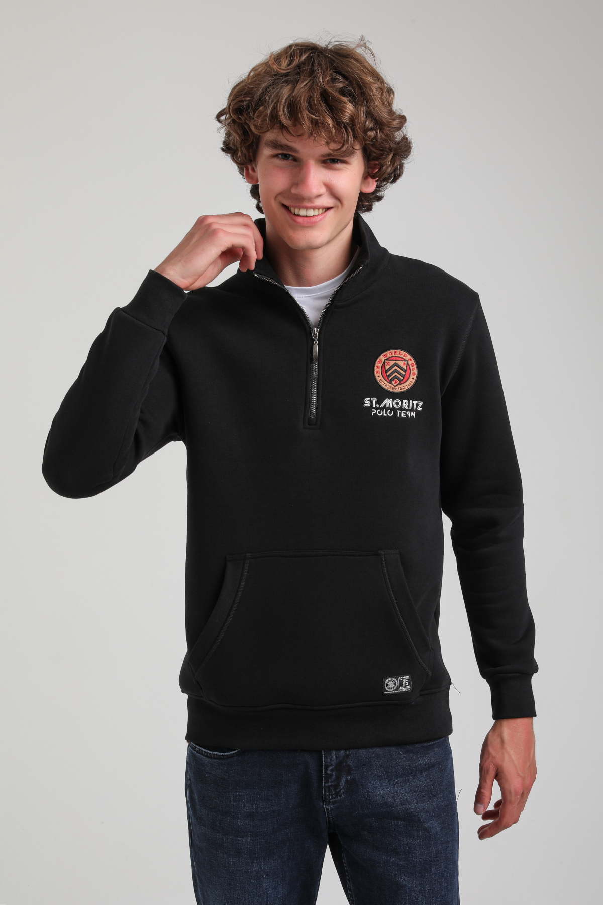 Siyah Slim Fit Half-Zip Sweatshirt 23FWM64064