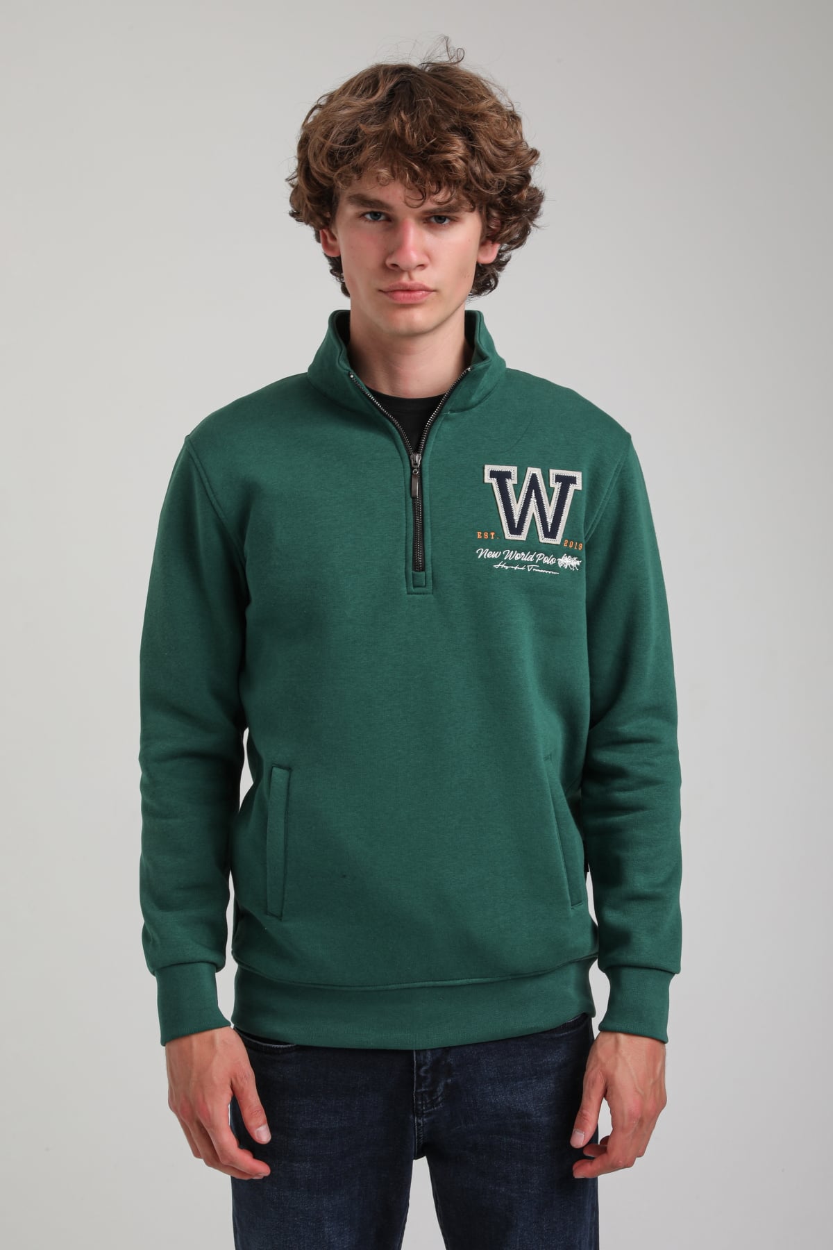 Yeşil Slim Fit Half-Zip Sweatshirt 23FWM64065