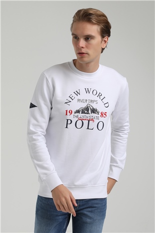 New World Polo Bisiklet Yaka Beyaz Regular Sweatshirt 22FWM60133