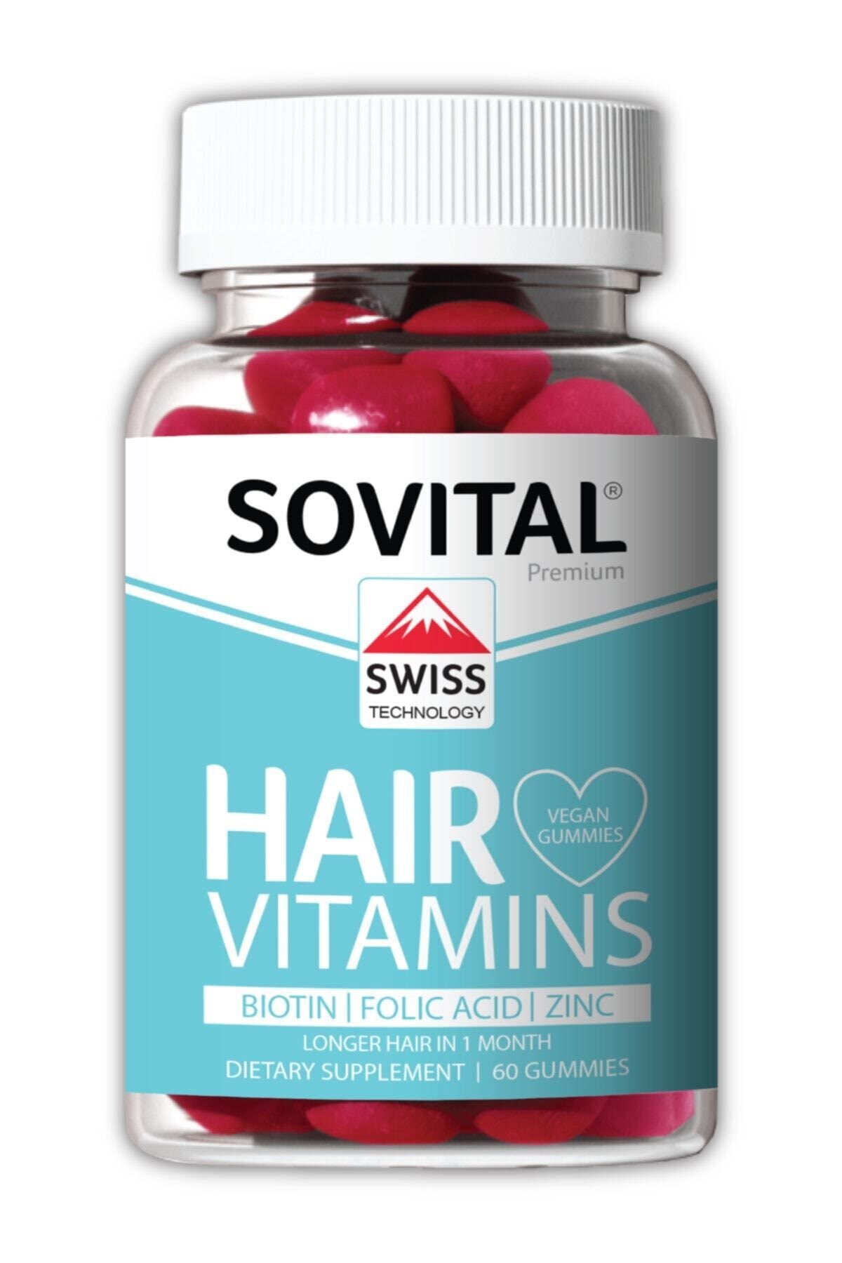 Sovital Hair Vitamins 60 Vegan Gummies İsviçre Patentli farmavitamin.com