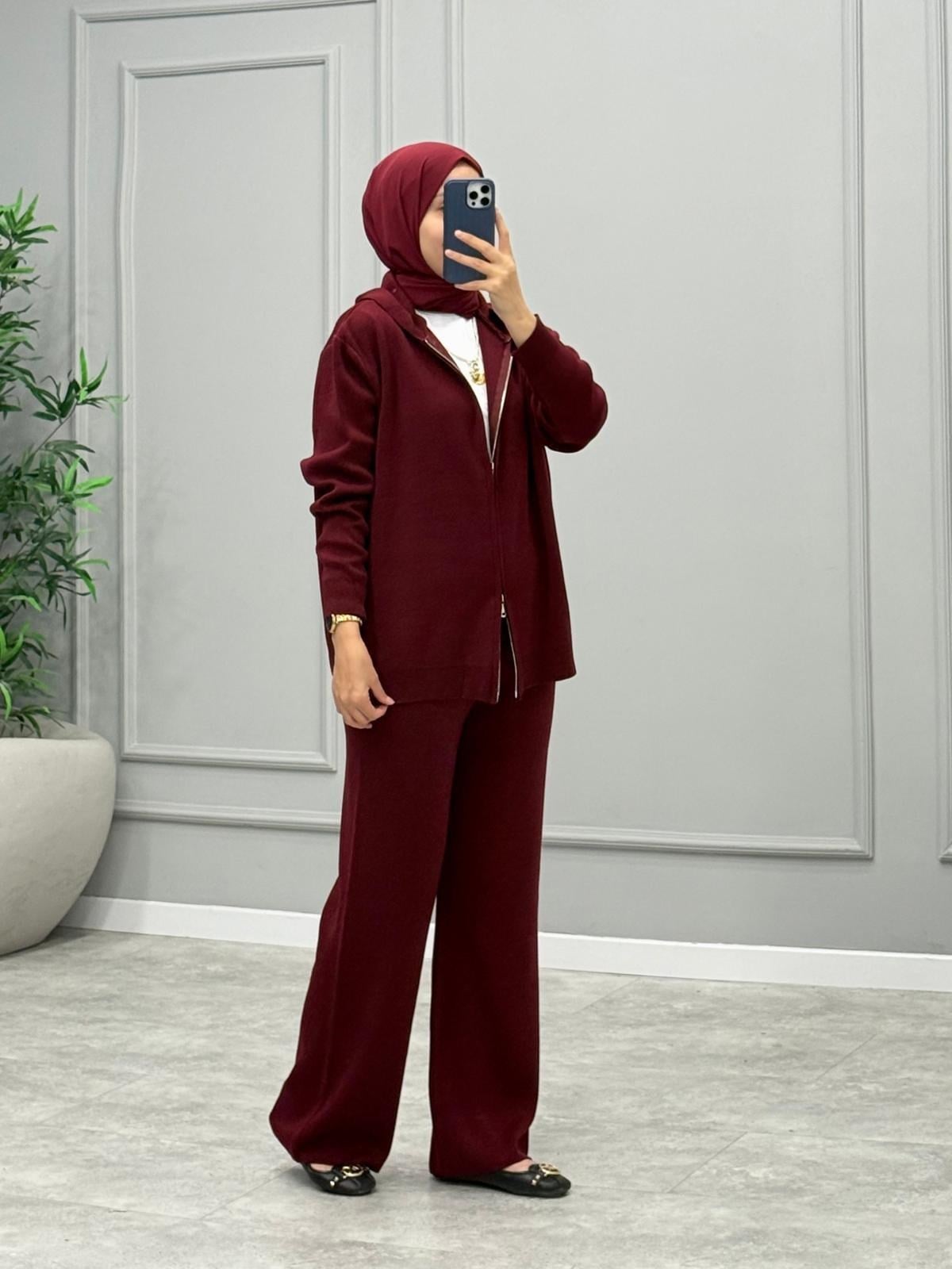Aluze Kapüşonlu Takım -Bordo