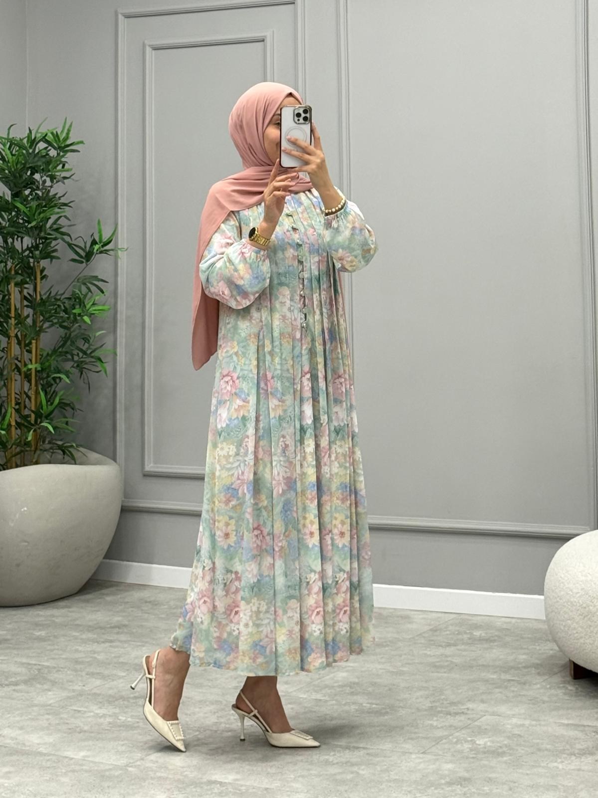 Alya Desenli Elbise -Pembe
