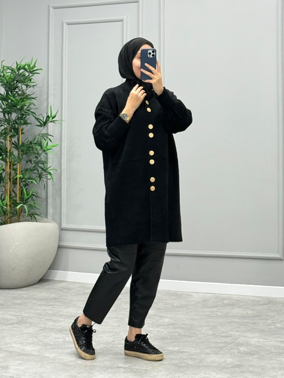 Diana Düğmeli Angora Hırka -Siyah