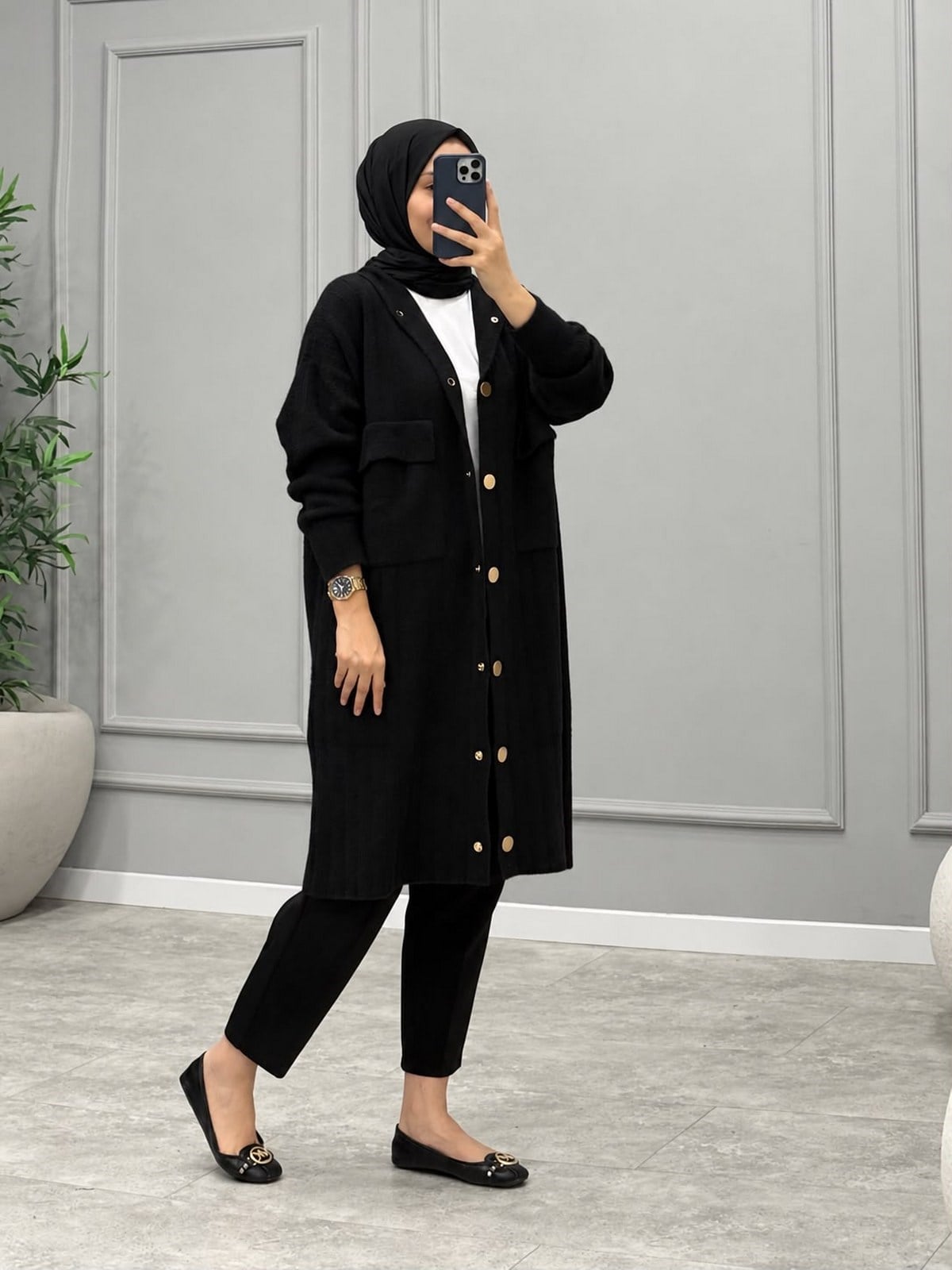 Hazel Kapüşonlu Angora Hırka -Siyah
