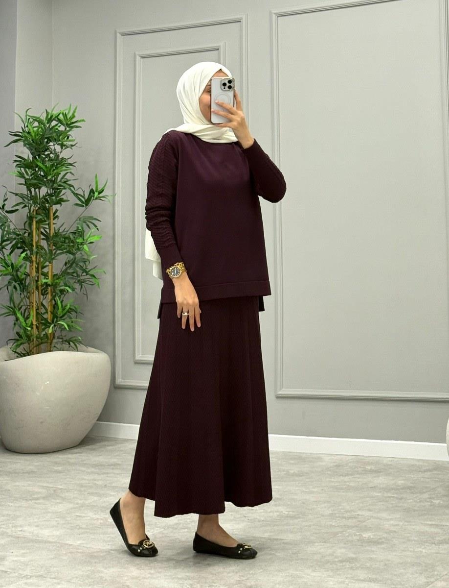 Larin Etekli Takım -Mürdüm
