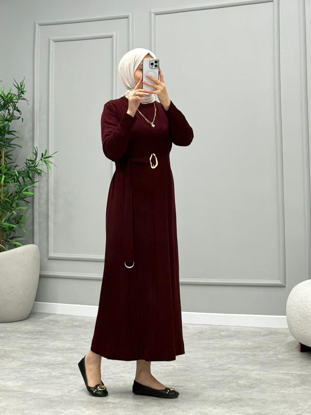 Lavin Kemerli Elbise -Bordo