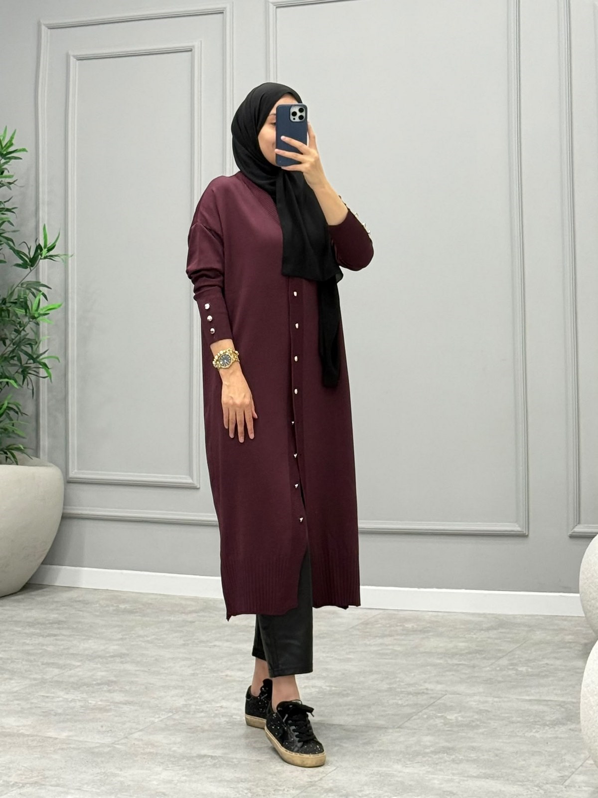 Melvis Merserize Düğmeli Hırka -Bordo