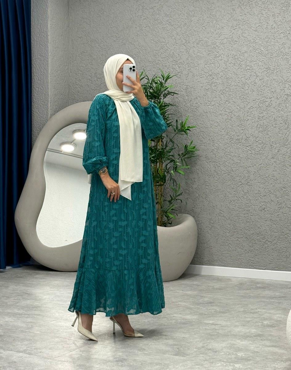 Meysa Desenli Elbise -Yeşil