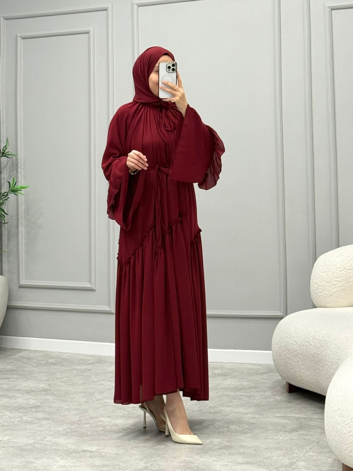 Morena Şifon Elbise -Bordo