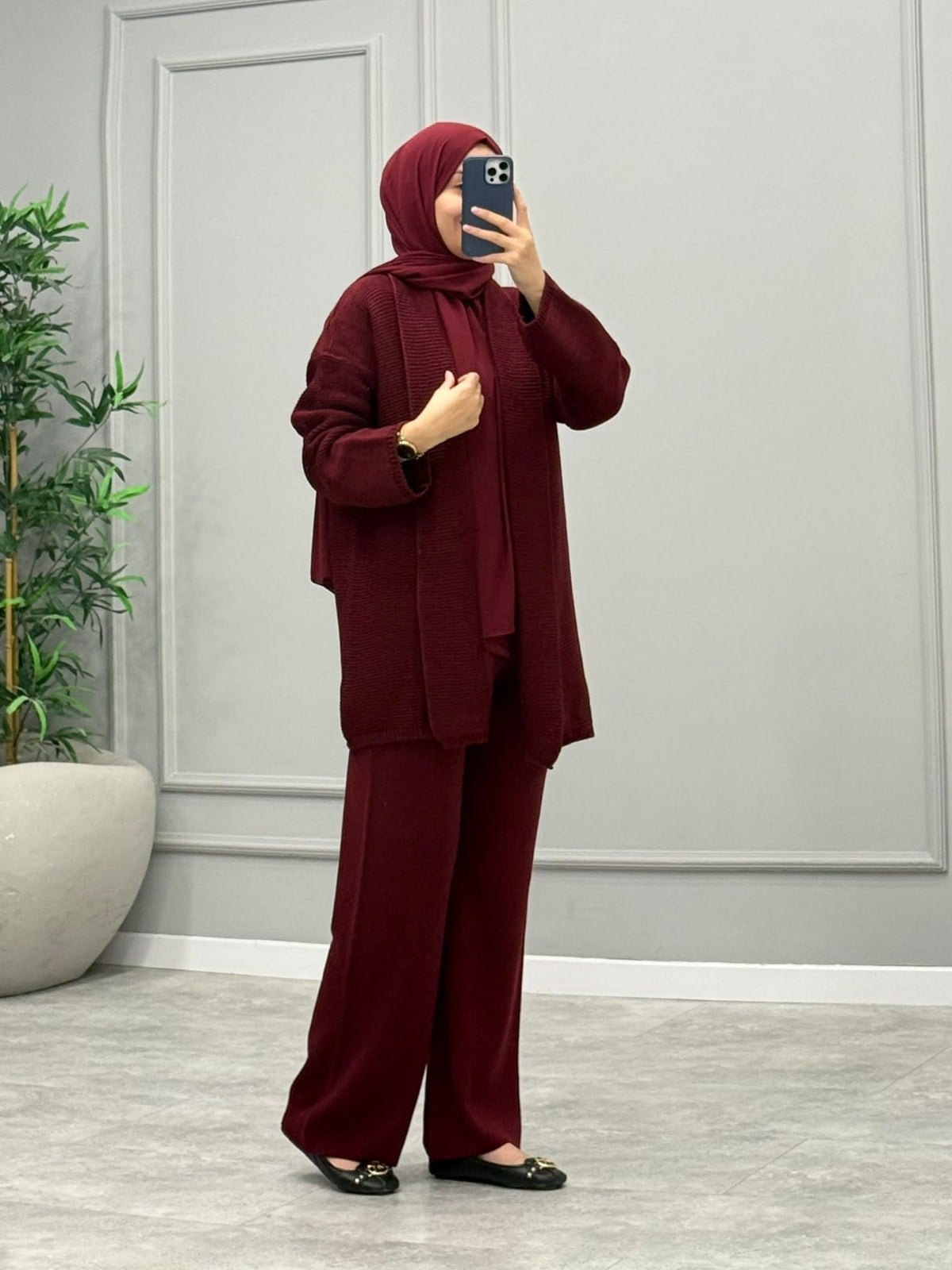 Niola Pantolonlu Takım -Bordo
