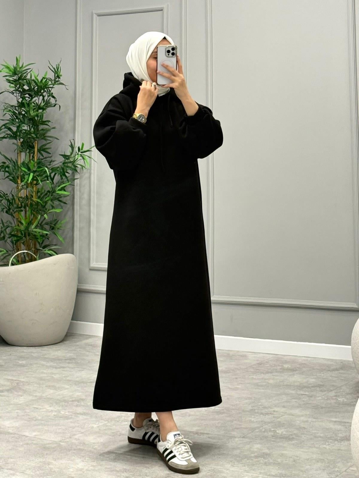 Oversize Şardonlu Elbise -Siyah