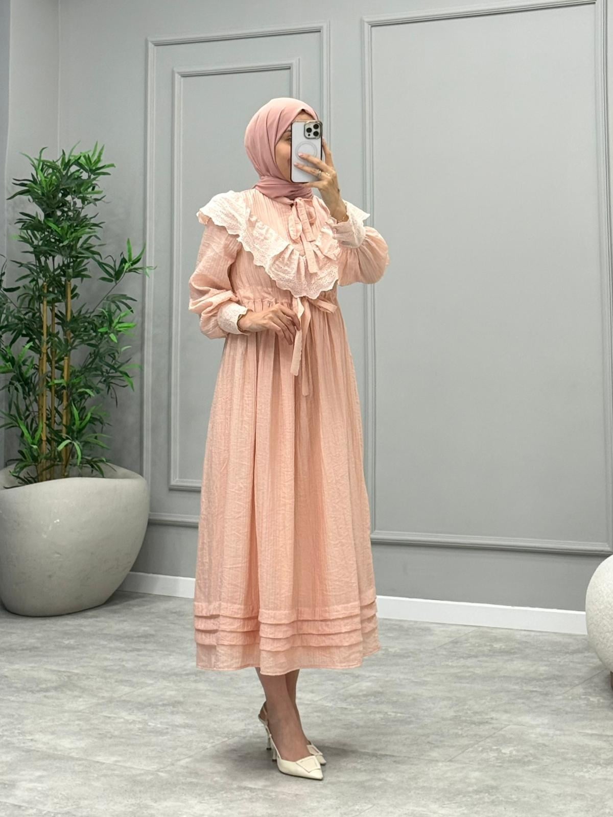 Bloom Yaka Detay Elbise -Pembe