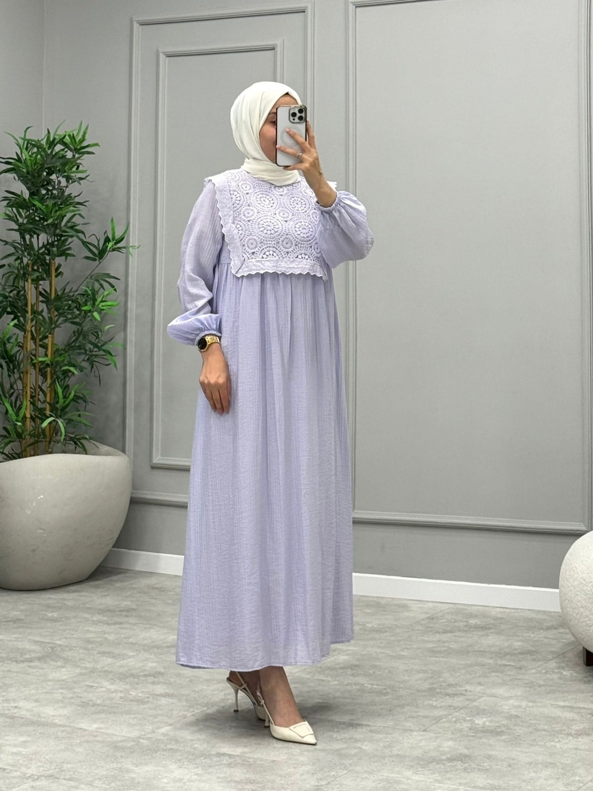 Bonita Dantel Detaylı Elbise -Lila