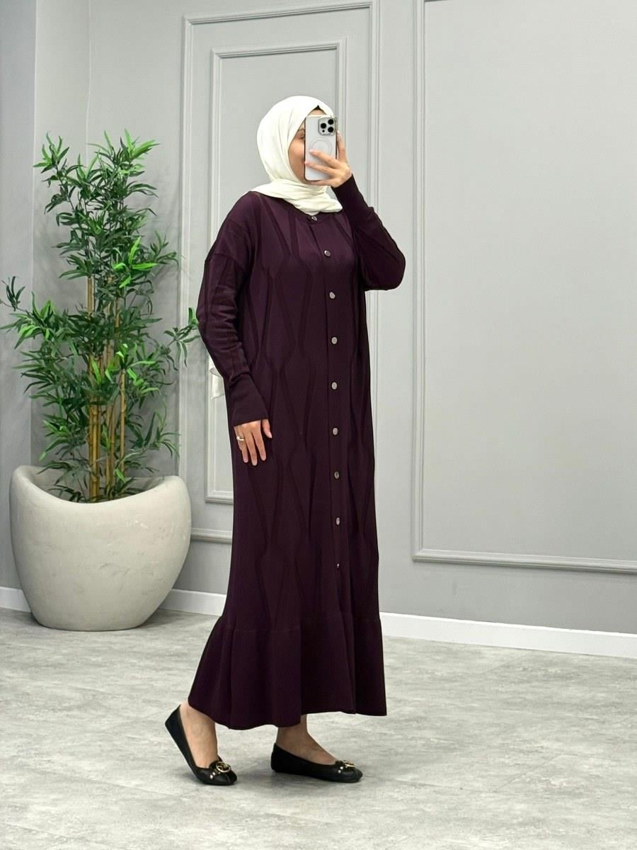Flower Desenli Fırfırlı Elbise -Mor